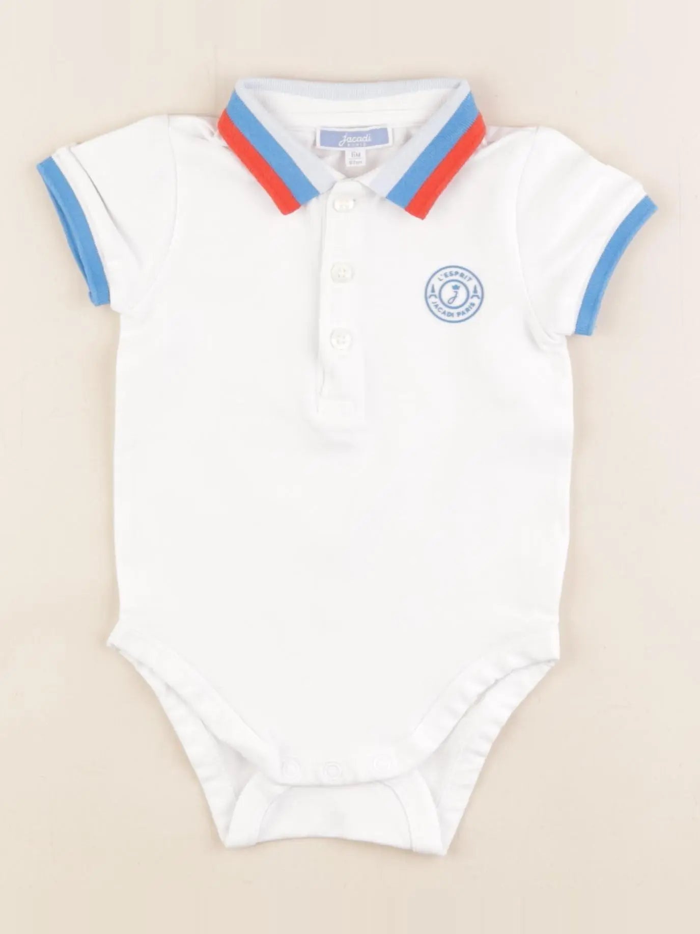 Jacadi - body à col blanc, bleu - 6 mois