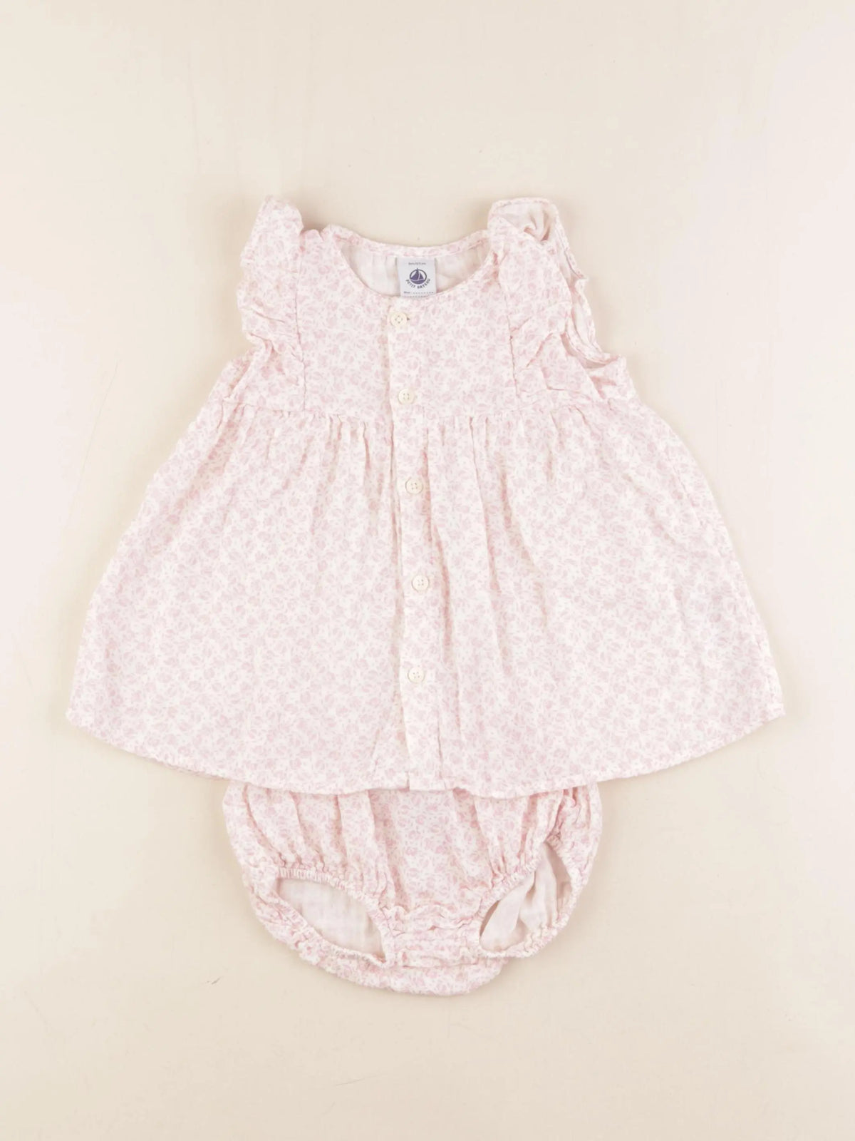 Petit Bateau - robe blanc, rose - 6 mois