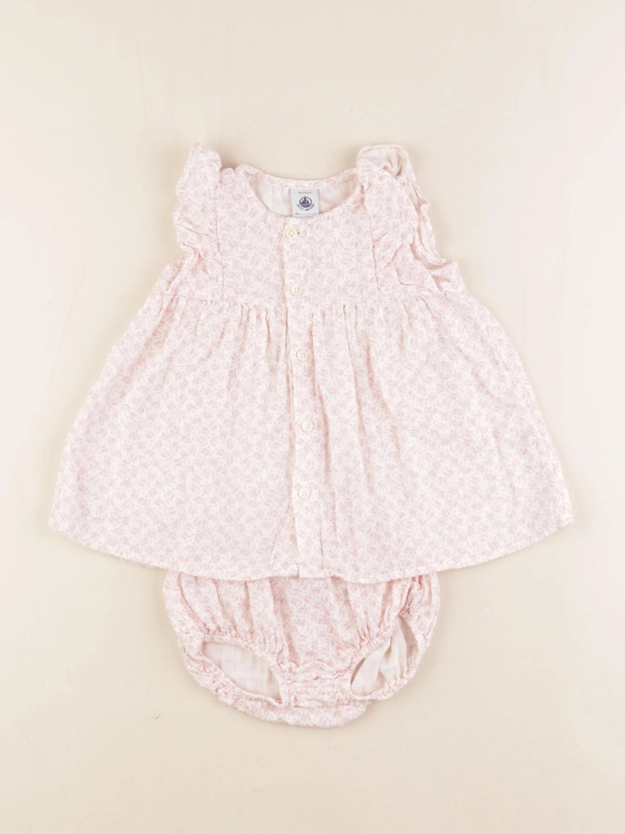Petit Bateau - robe blanc, rose - 6 mois