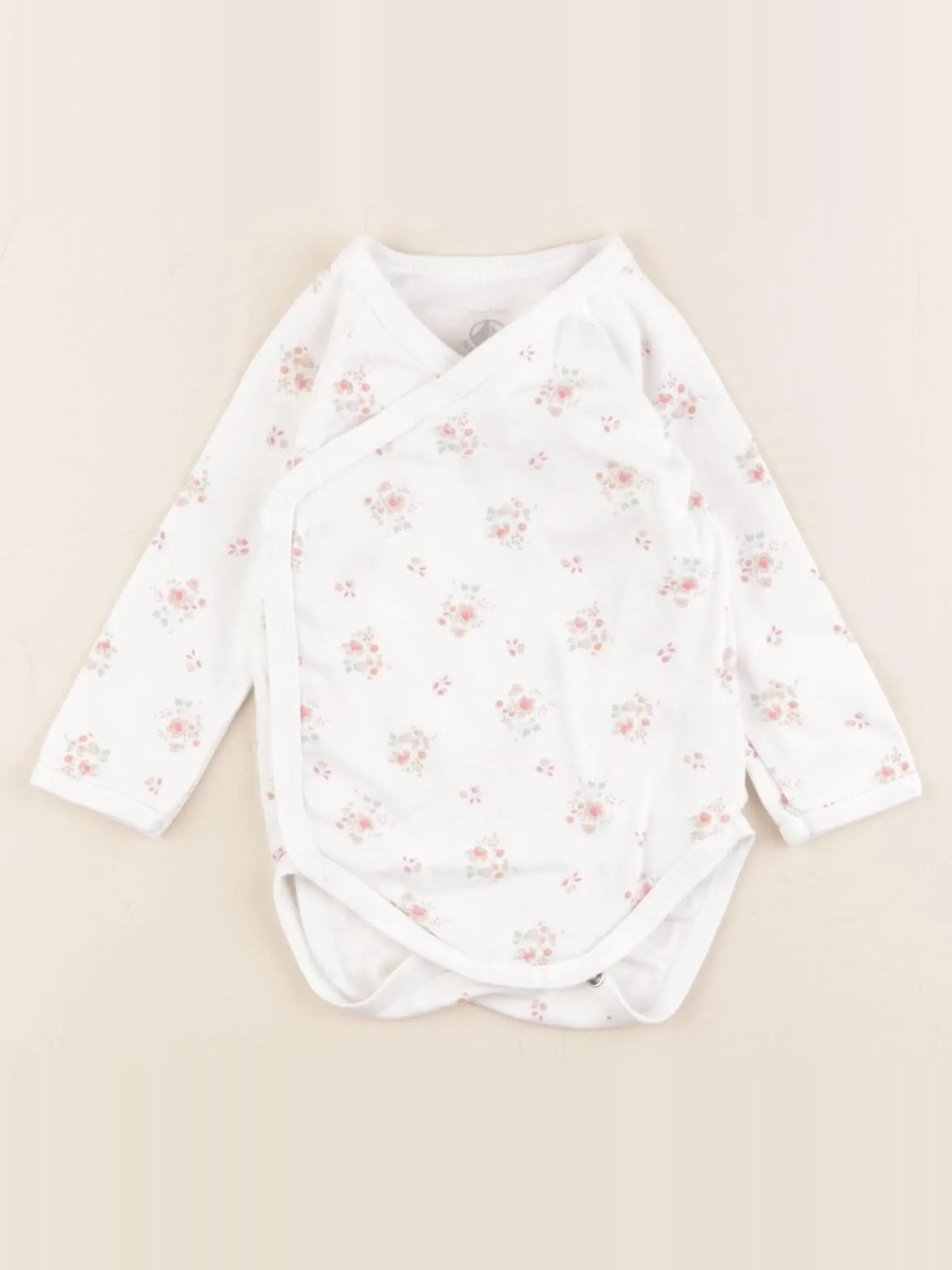 Petit Bateau - body blanc, rose - 12 mois