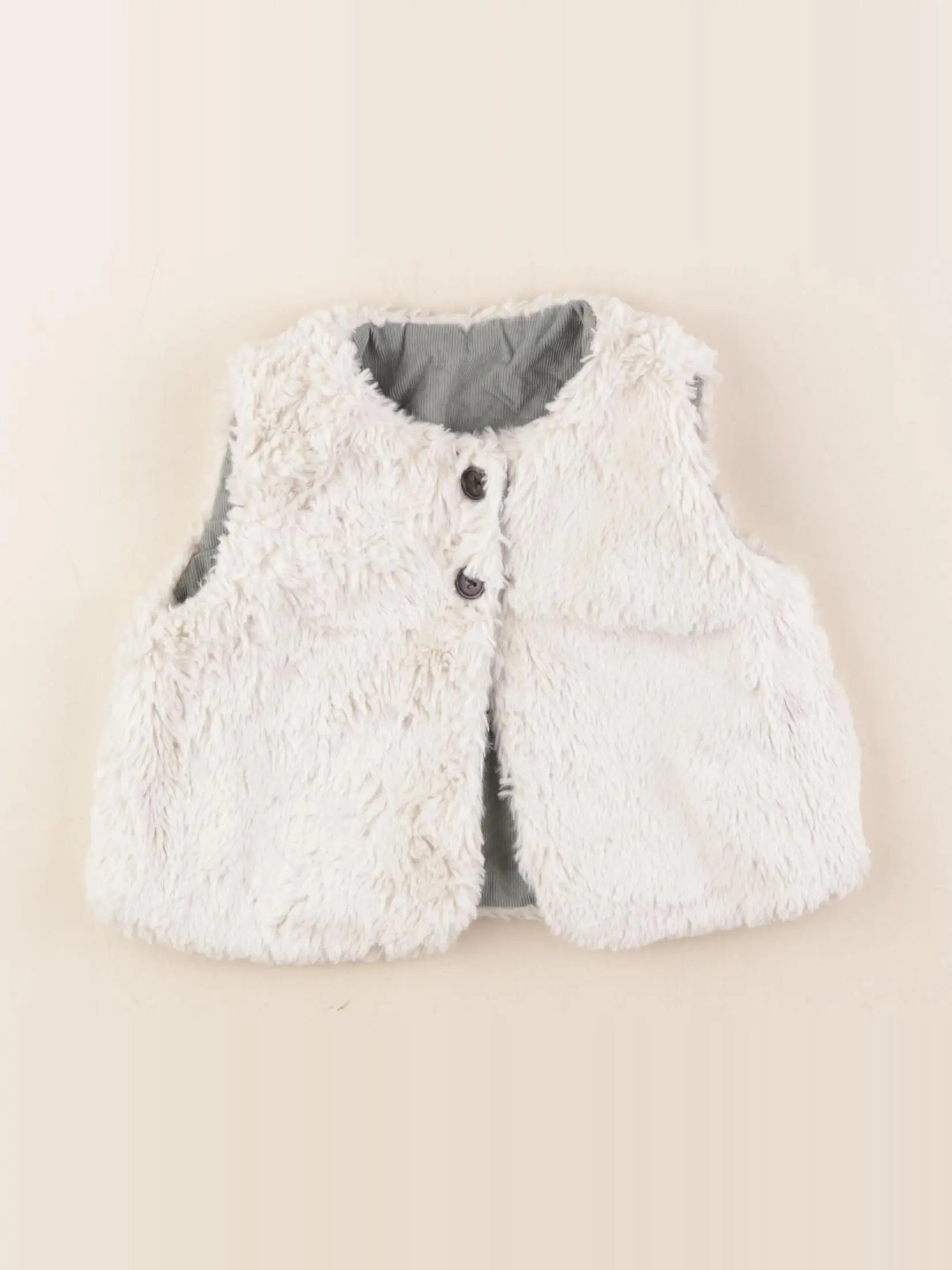 Cyrillus - gilet réversible blanc, vert - 12 mois