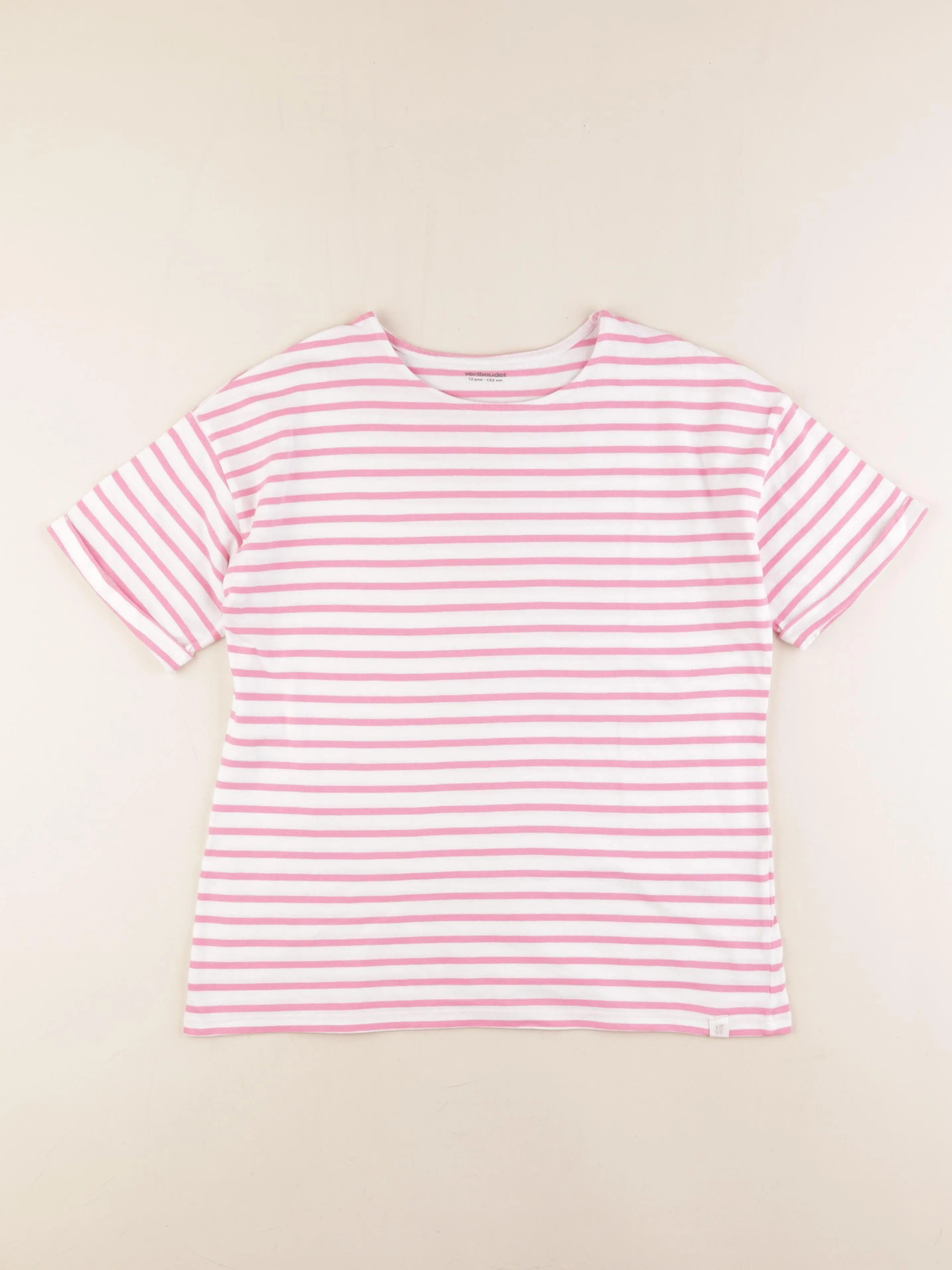 Vertbaudet - tee-shirt blanc, rose - 12 ans