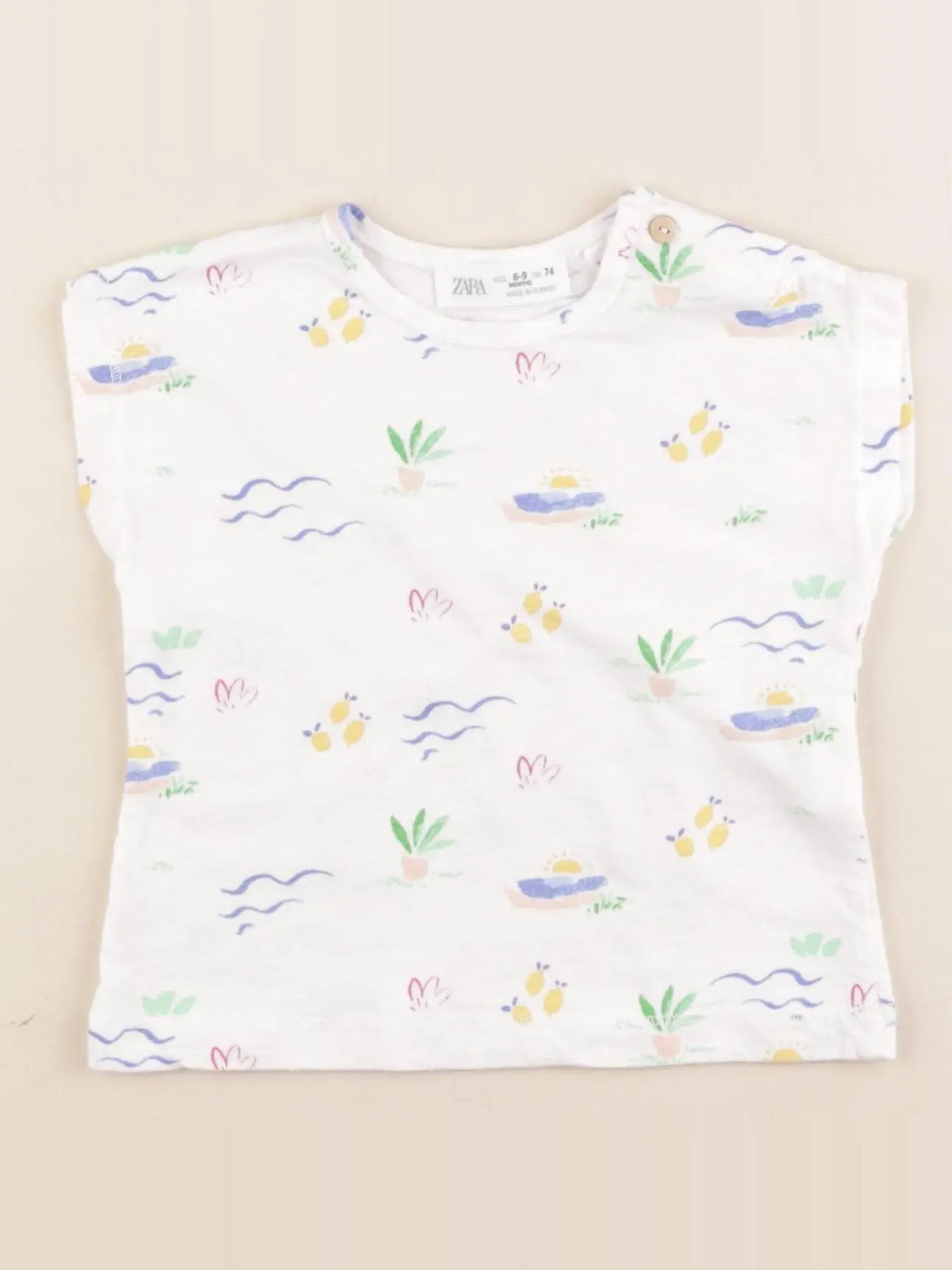 Zara - tee-shirt blanc, multicolore - 6/9 mois