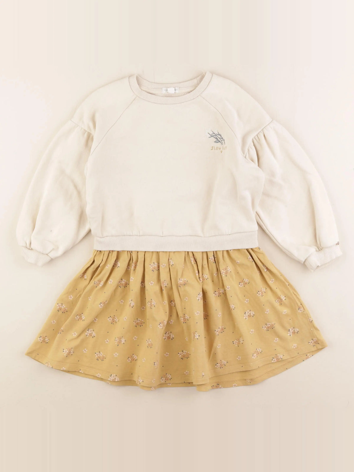 Vertbaudet - robe jaune, beige - 6 ans