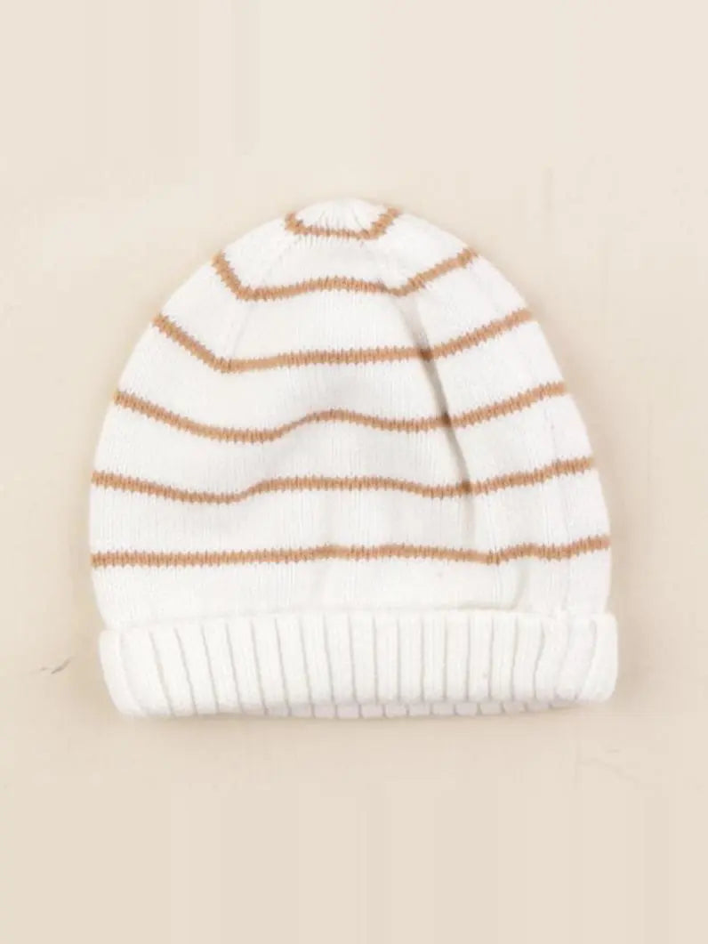 Vertbaudet - bonnet blanc, marron - 3 mois