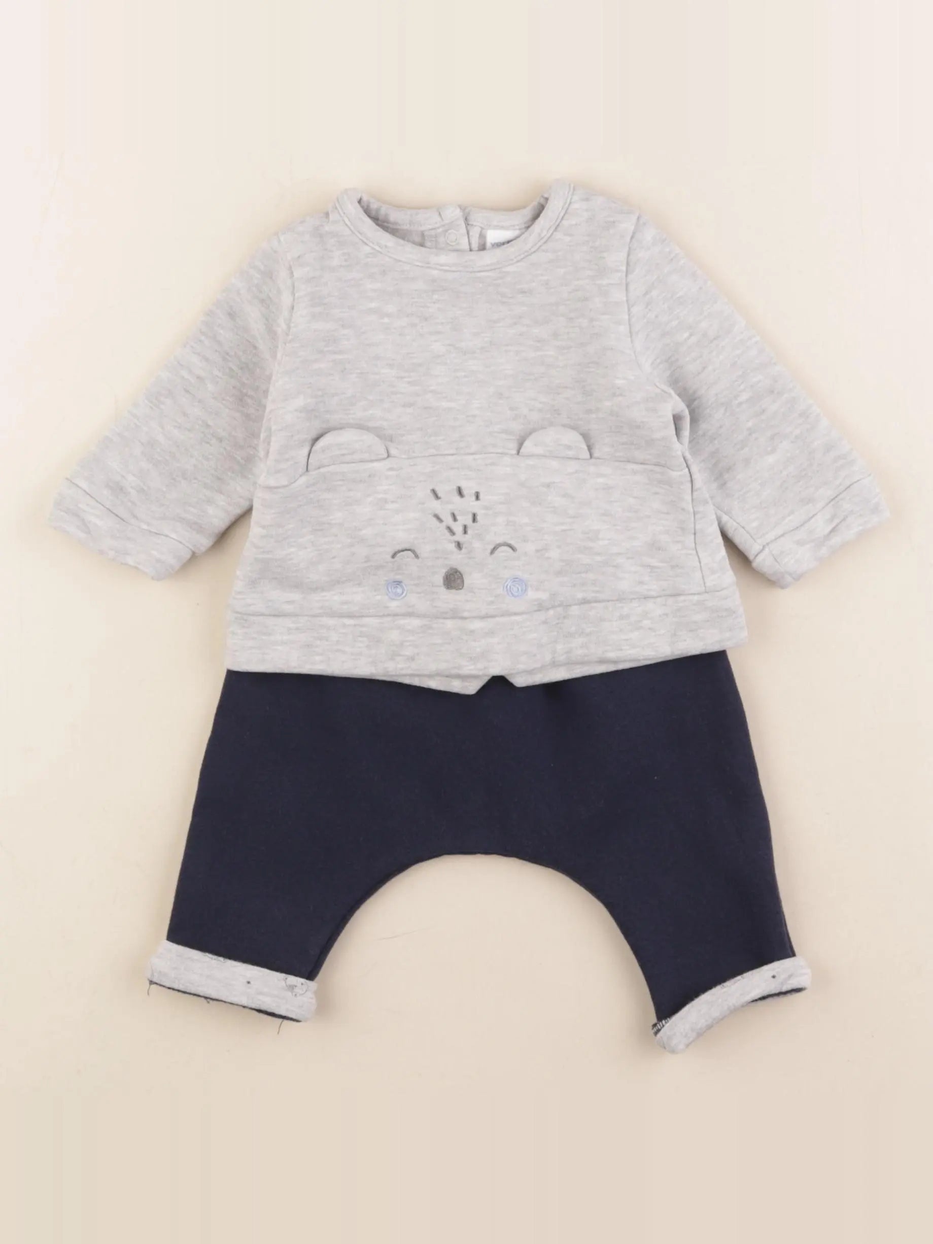 Vertbaudet - ensemble bleu, gris - 3 mois