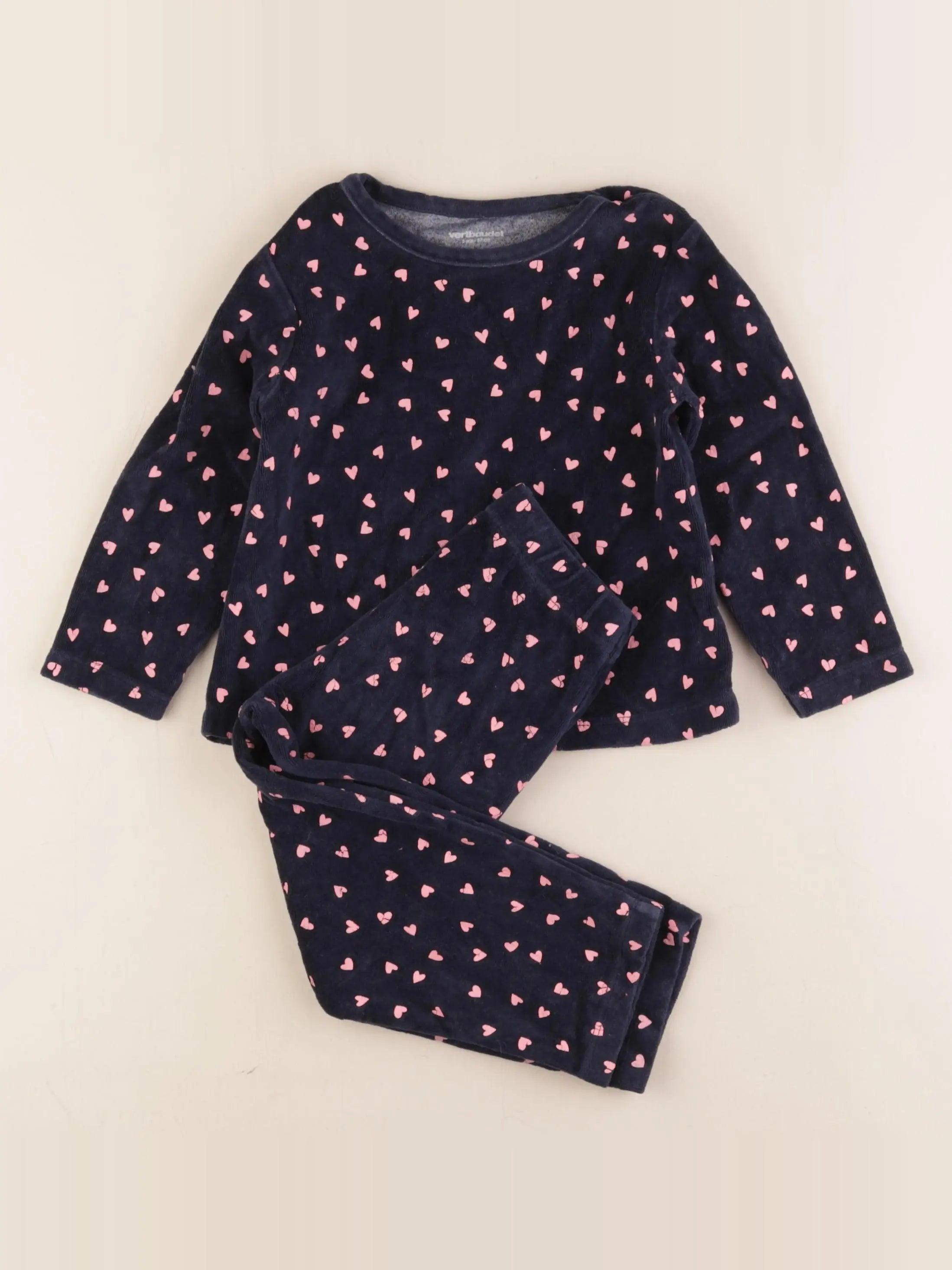 Vertbaudet - pyjama velours bleu, rose - 3 ans