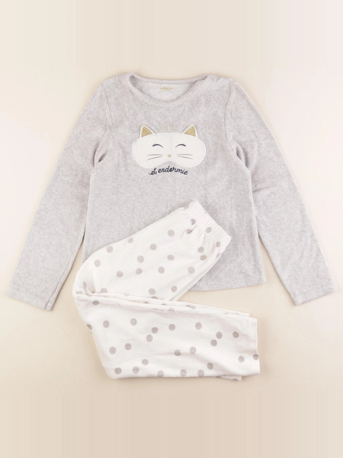 Vertbaudet - pyjama velours gris, or - 10 ans