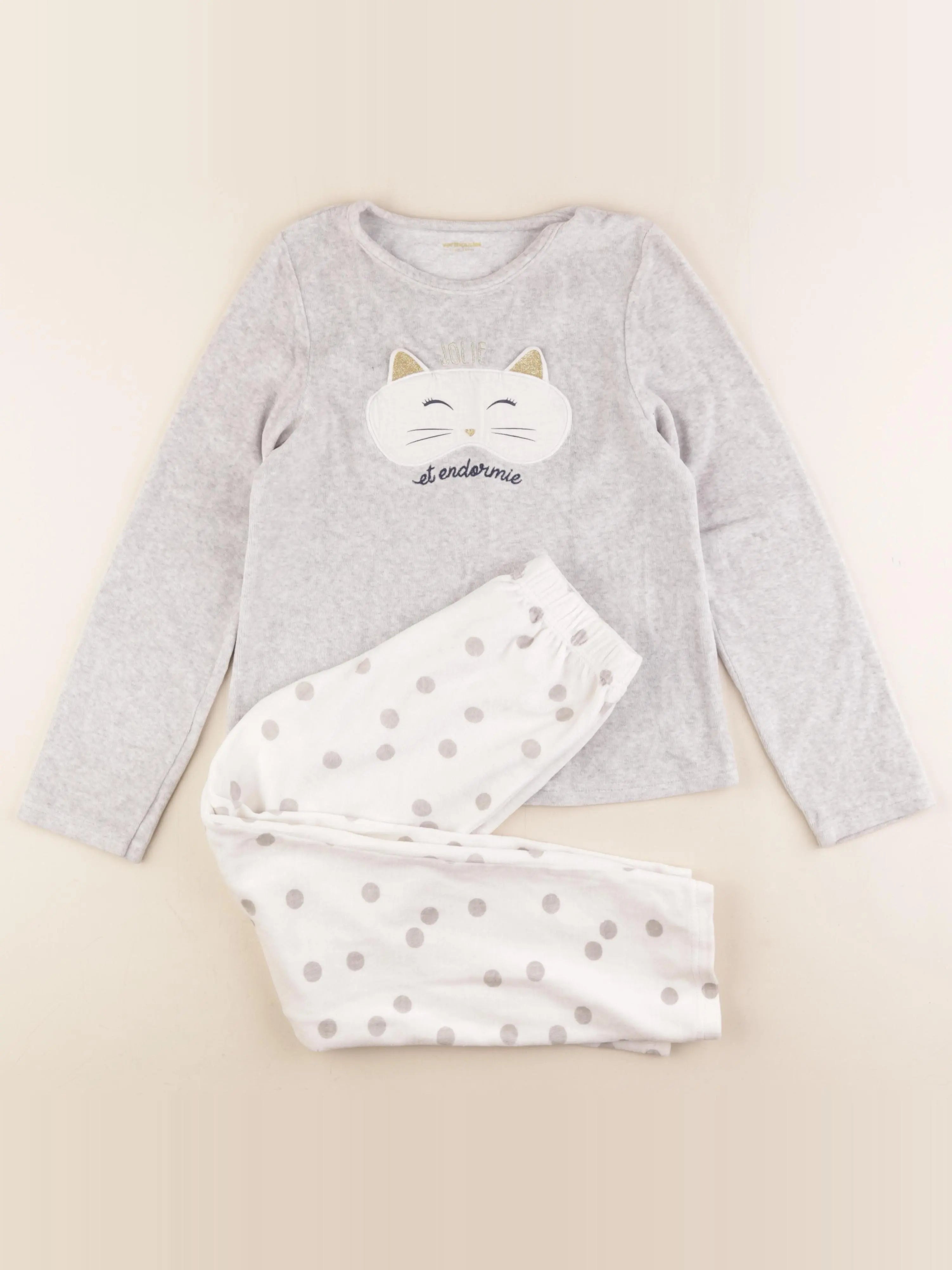 Vertbaudet - pyjama velours gris, or - 10 ans