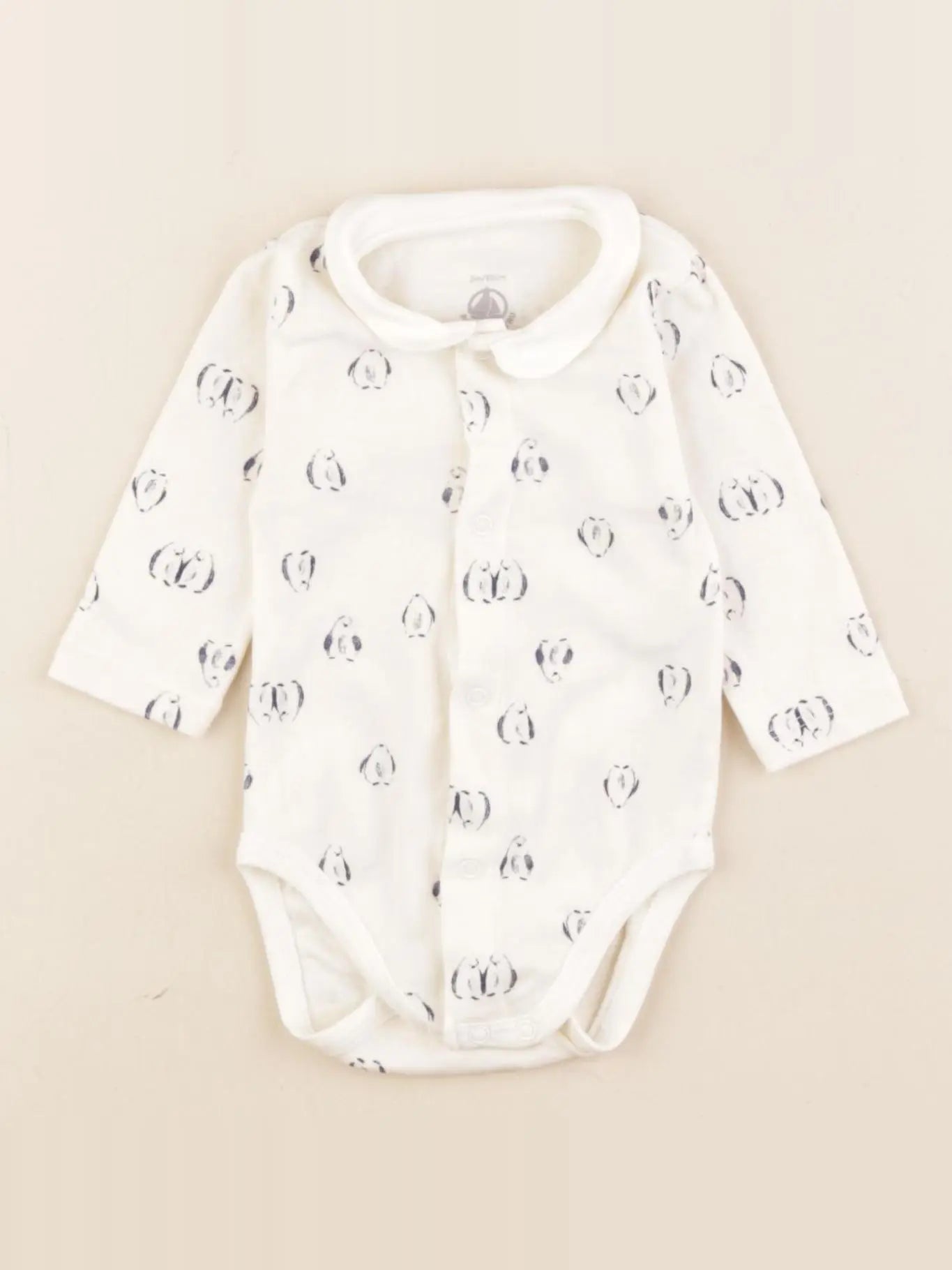Petit Bateau - body à col blanc, bleu - 3 mois