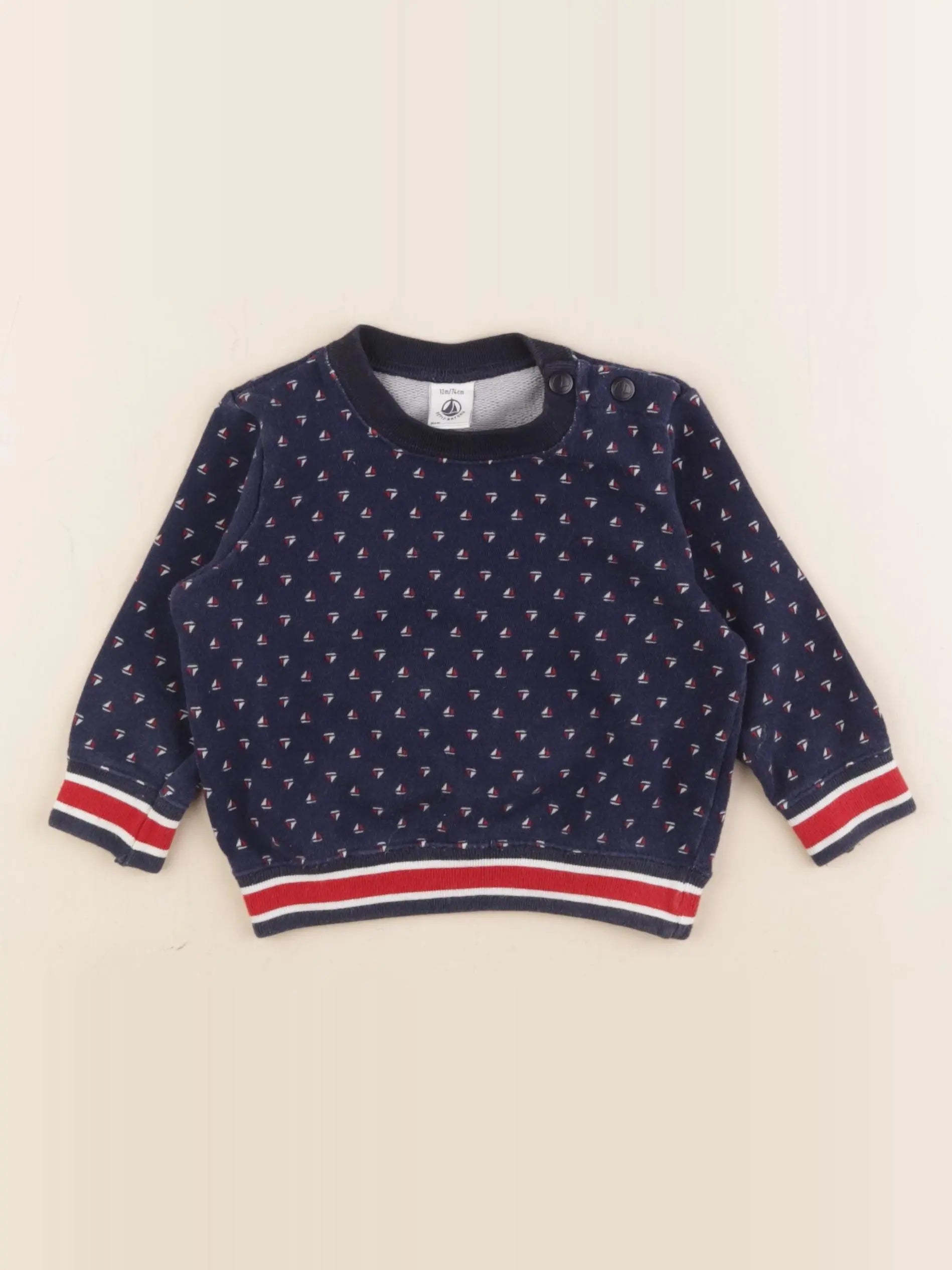 Petit Bateau - sweat bleu - 12 mois