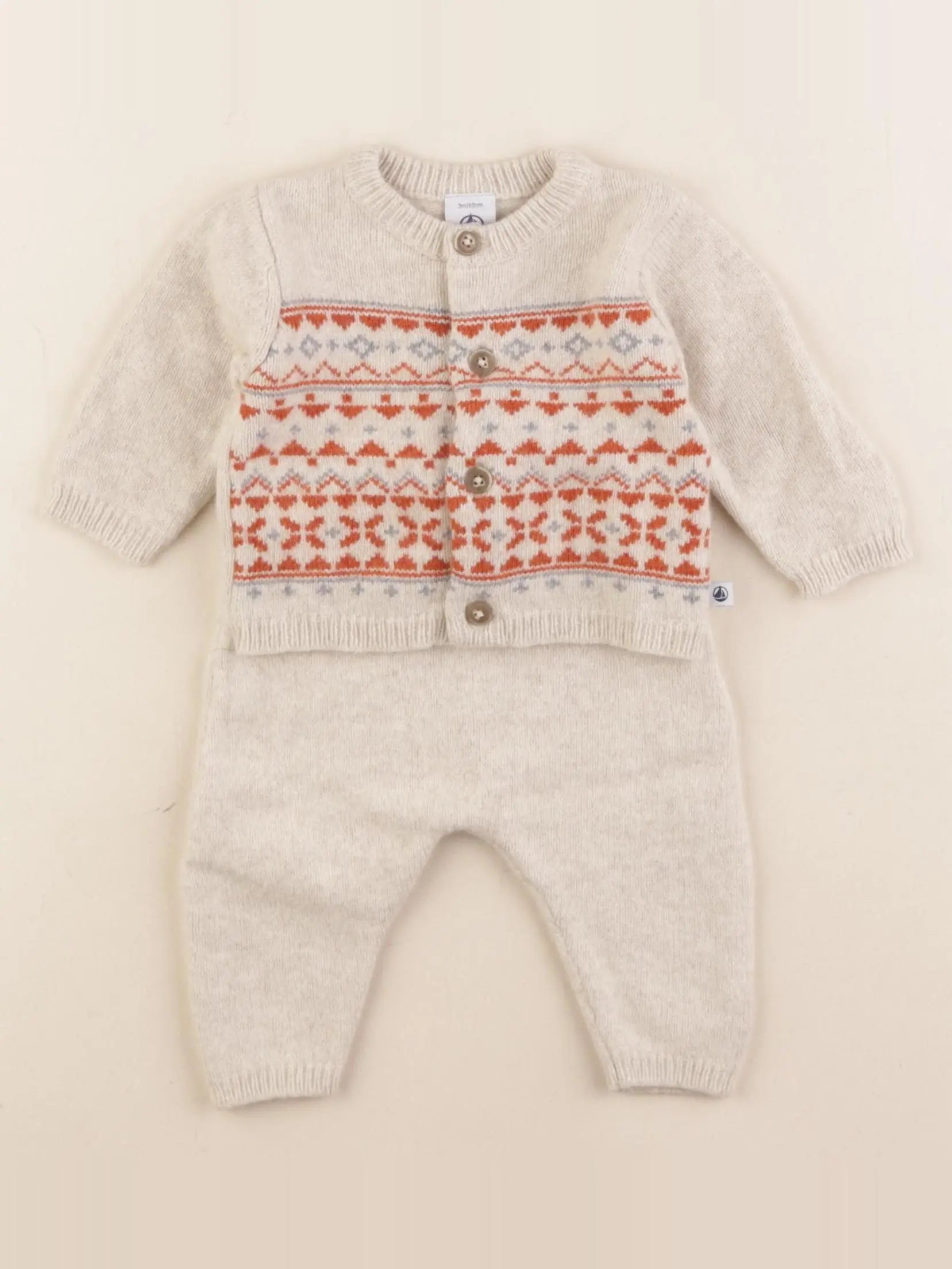 Petit Bateau - ensemble beige - 3 mois
