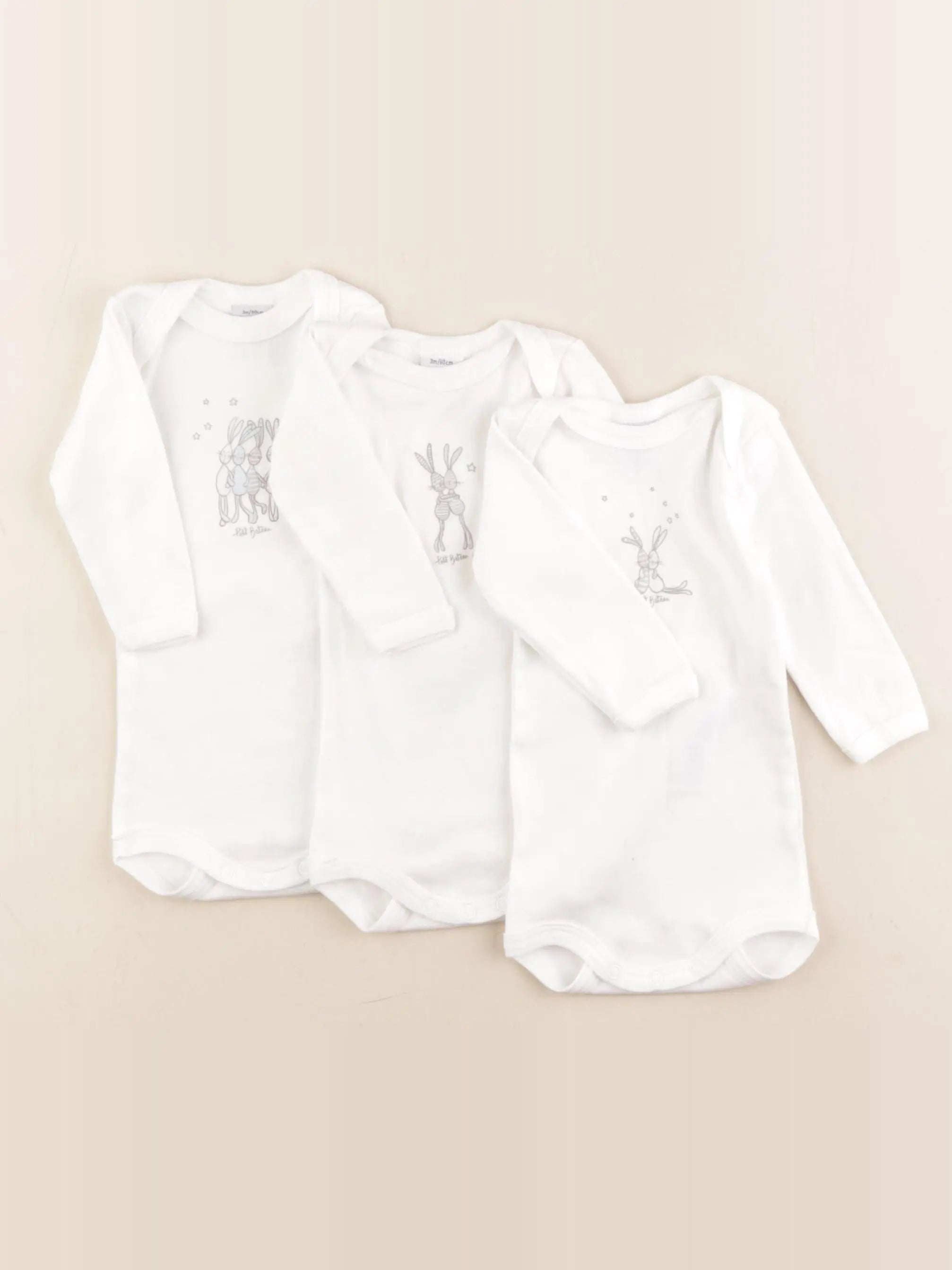 Petit Bateau - lot de 3 bodies en coton blanc - 3 mois