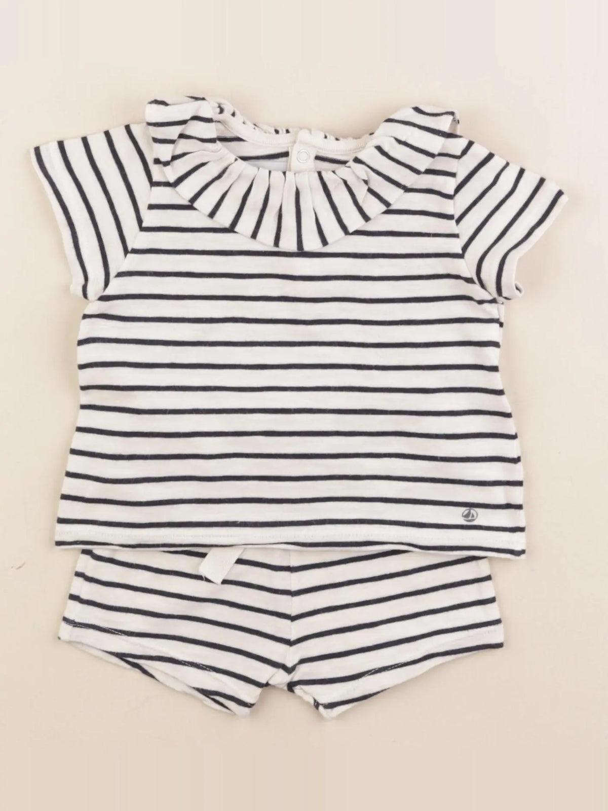 Petit Bateau - ensemble bleu, blanc - 6 mois