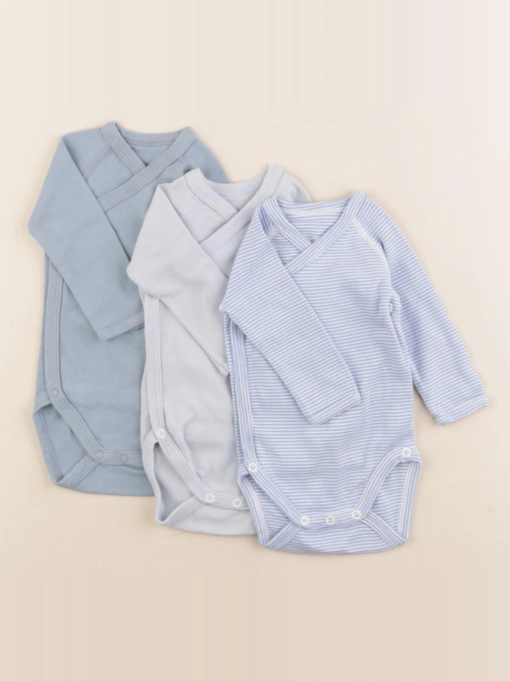 Petit Bateau - lot de 3 bodies en coton bleu - 3 mois