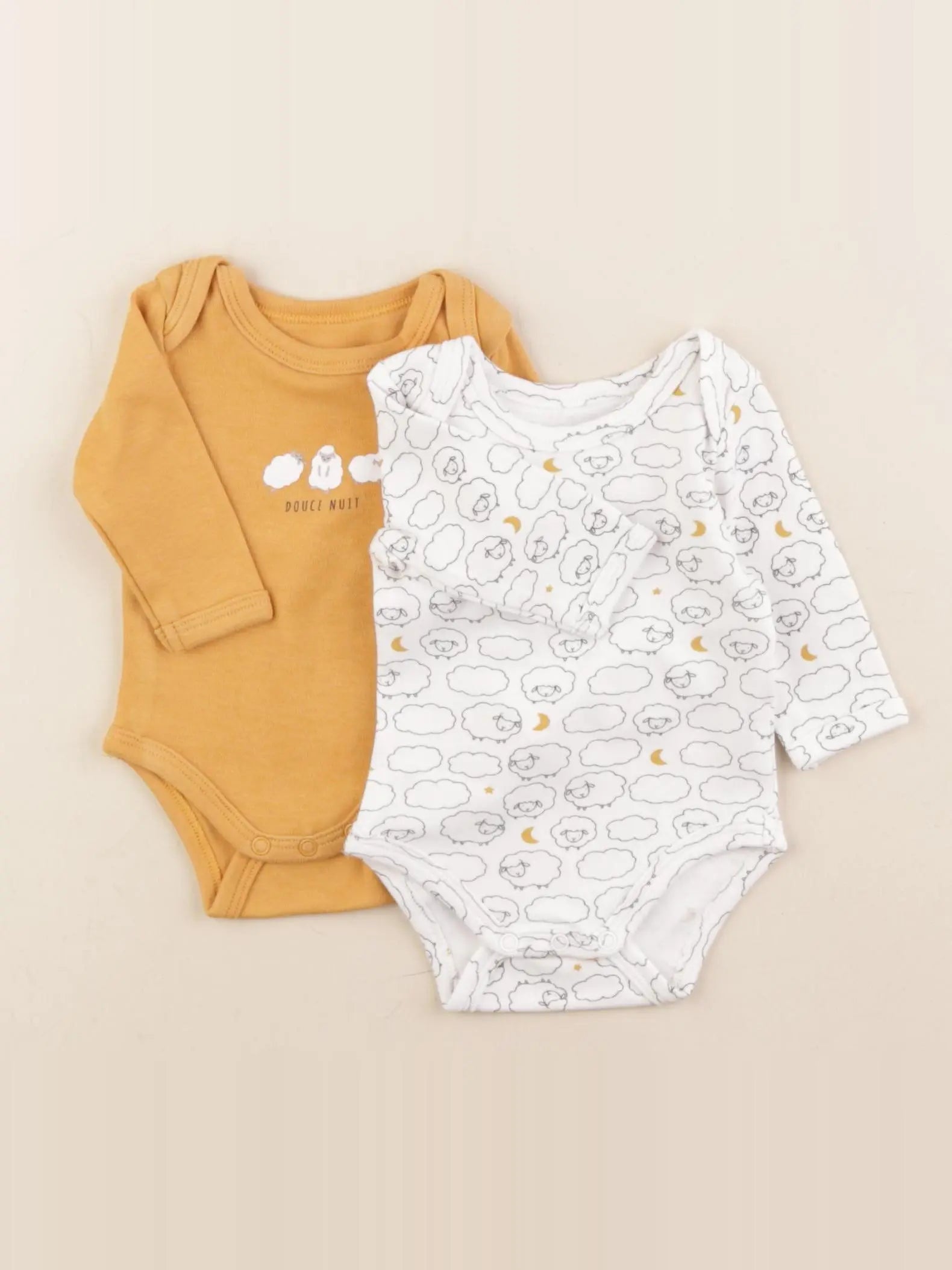 Vertbaudet - lot de 2 bodies en coton jaune, blanc - 1 mois