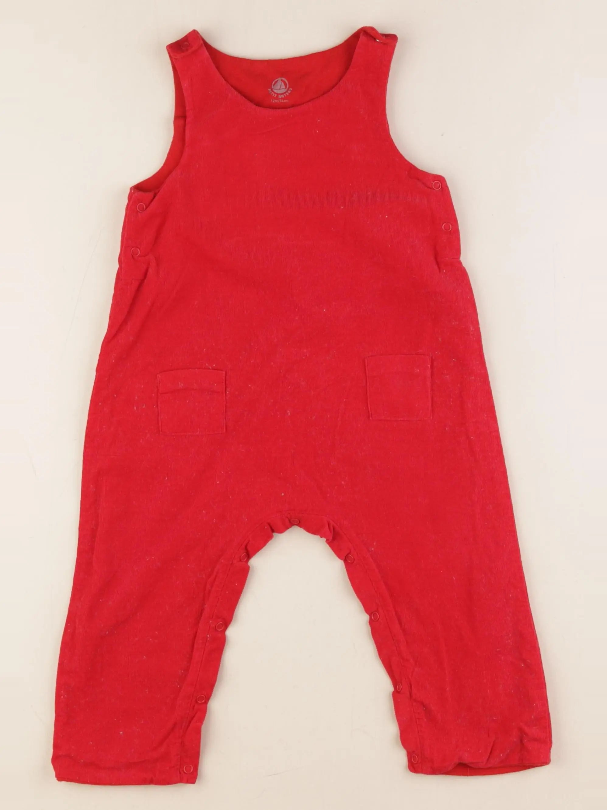 Petit Bateau - salopette doublé rouge - 12 mois