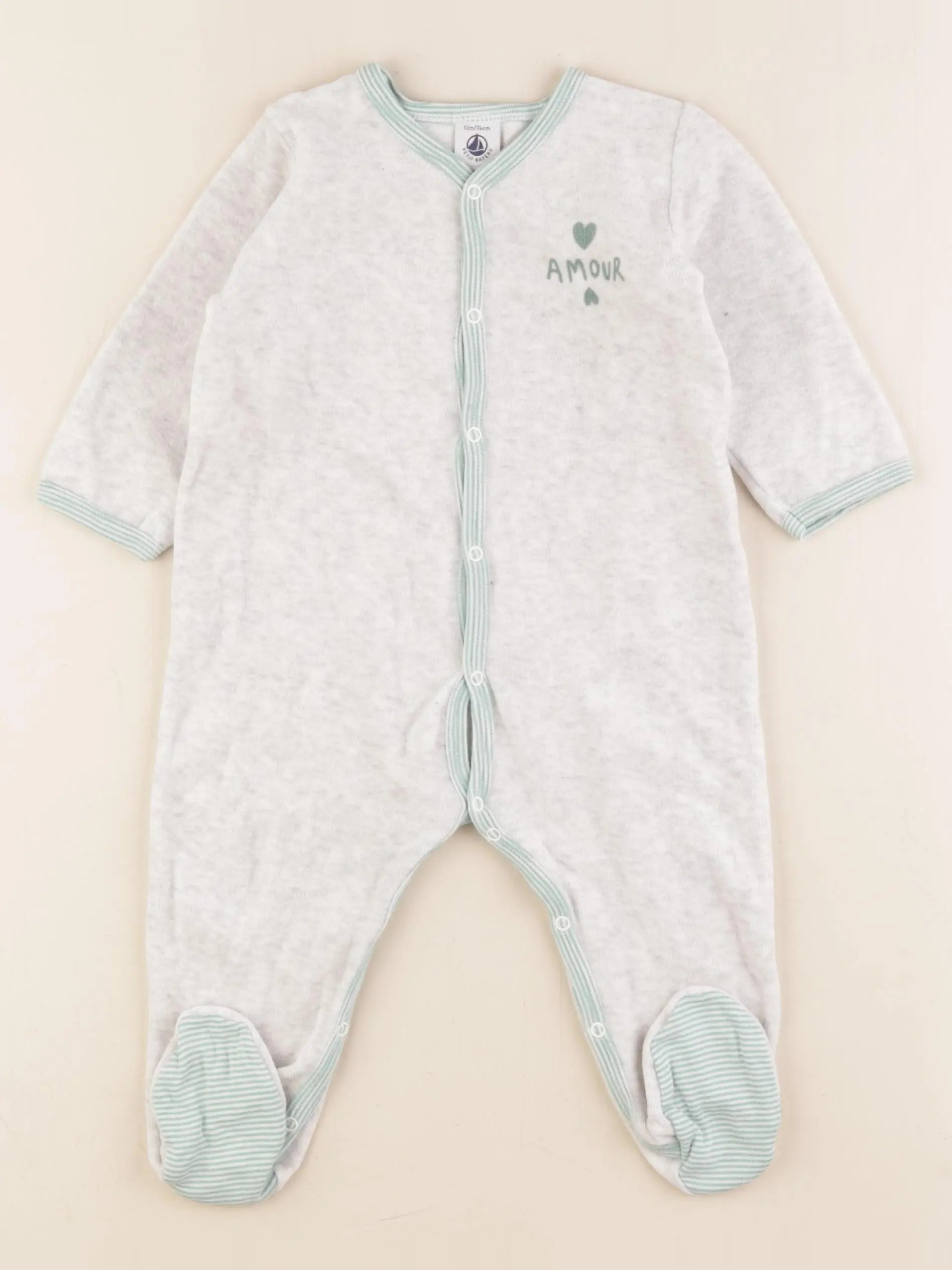 Petit Bateau - pyjama velours gris - 12 mois