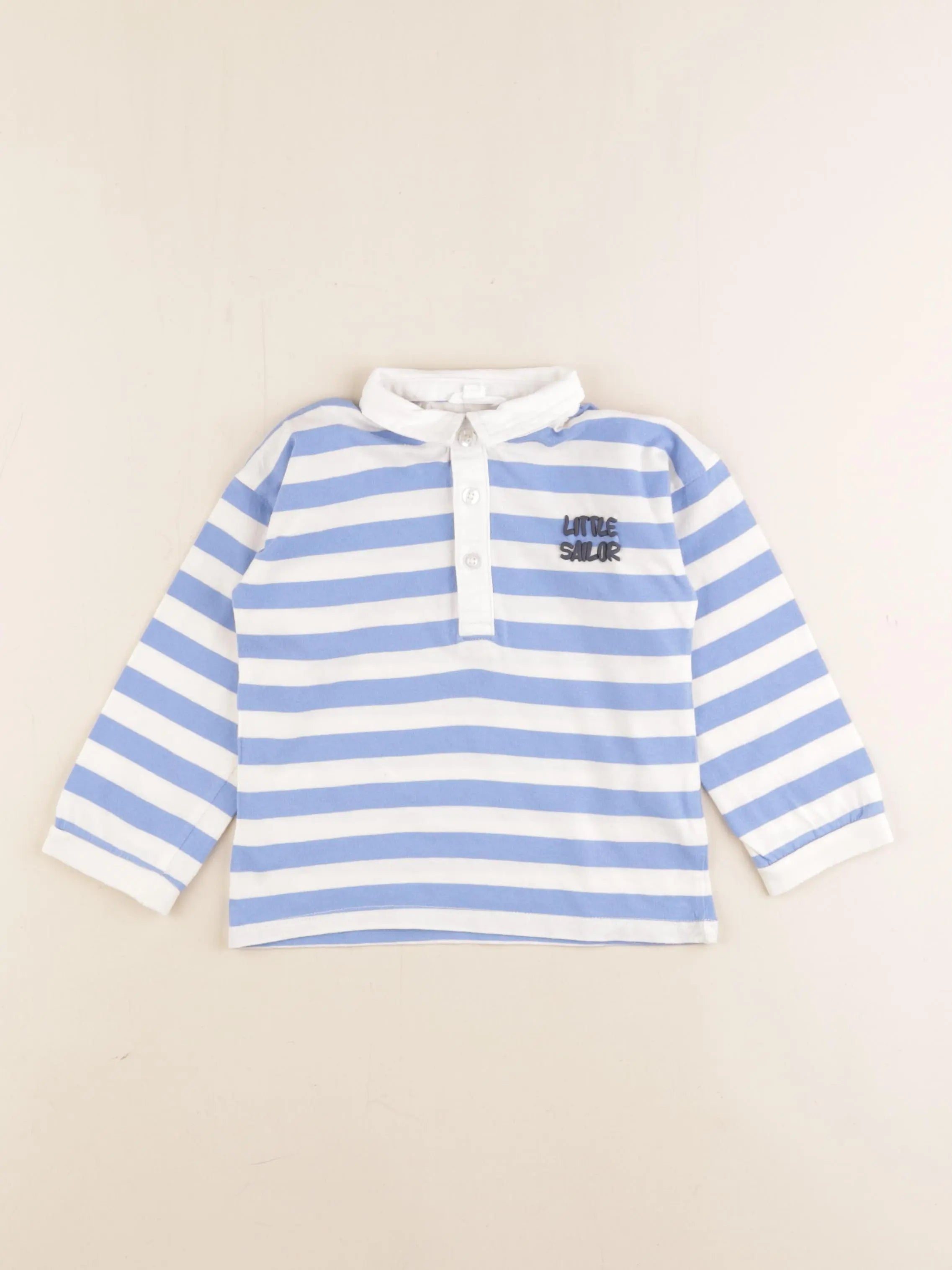 Vertbaudet - polo bleu, blanc - 36 mois