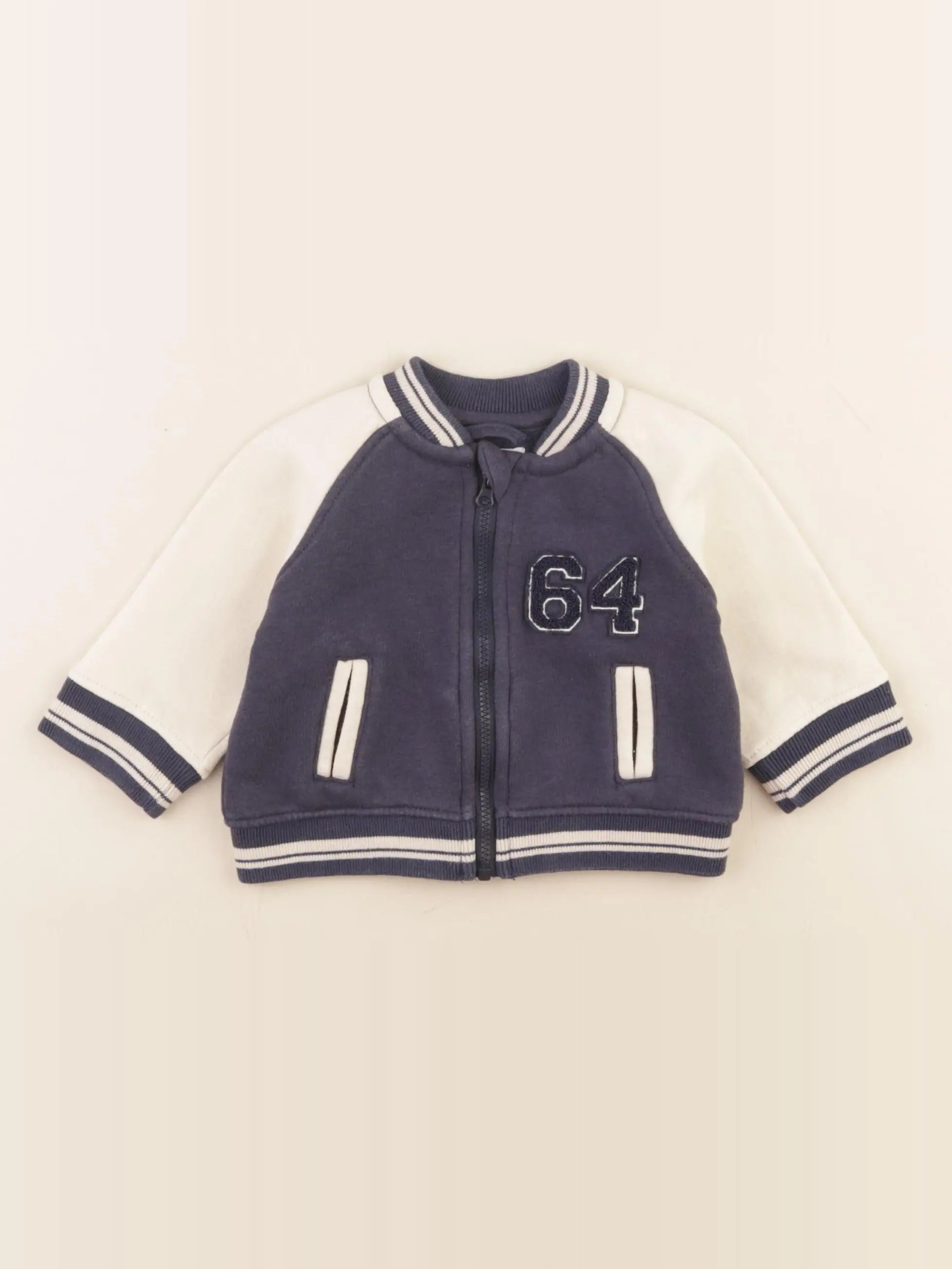 Vertbaudet - sweat blanc, bleu - 3 mois