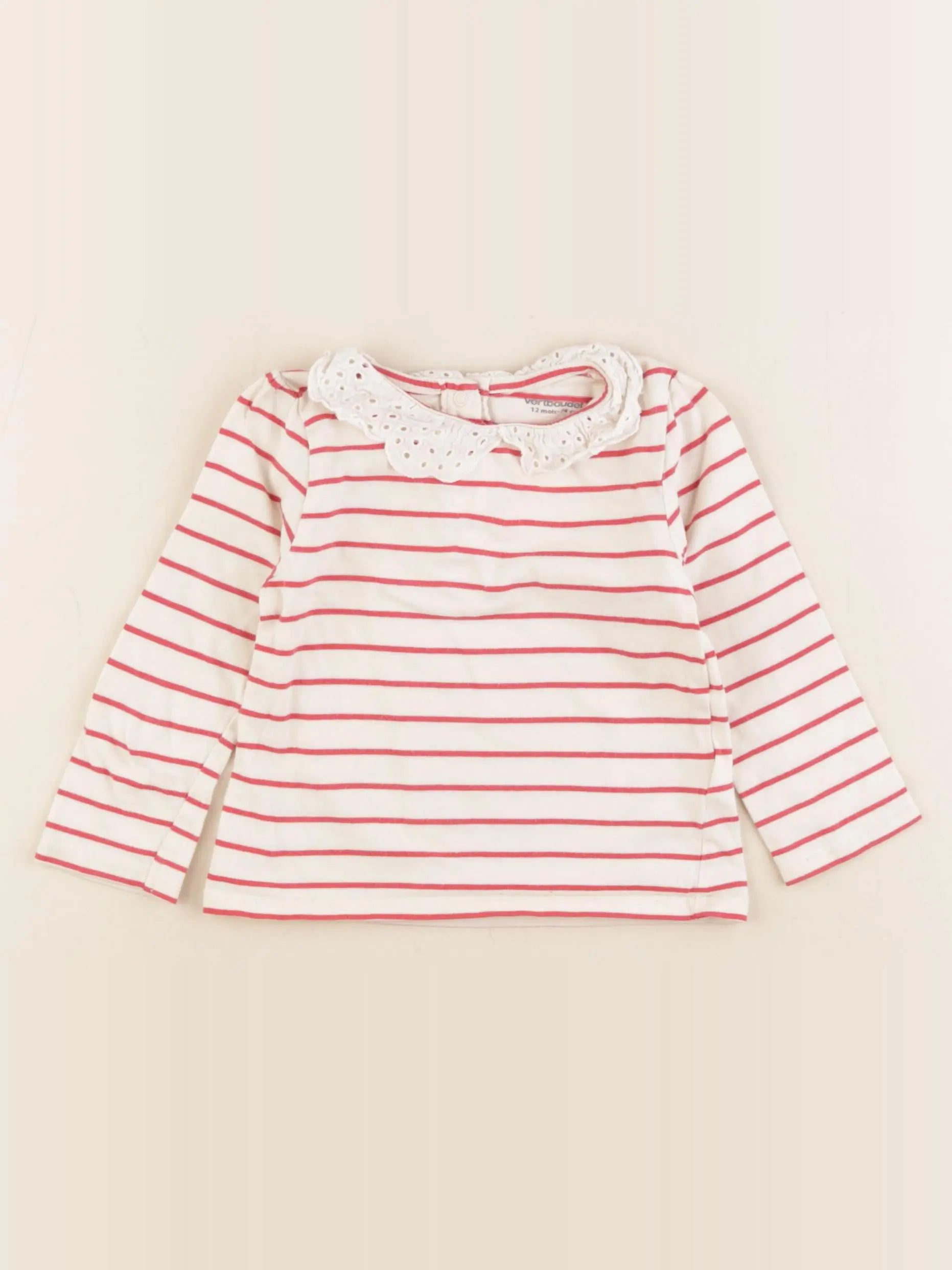 Vertbaudet - tee-shirt beige, rouge - 12 mois