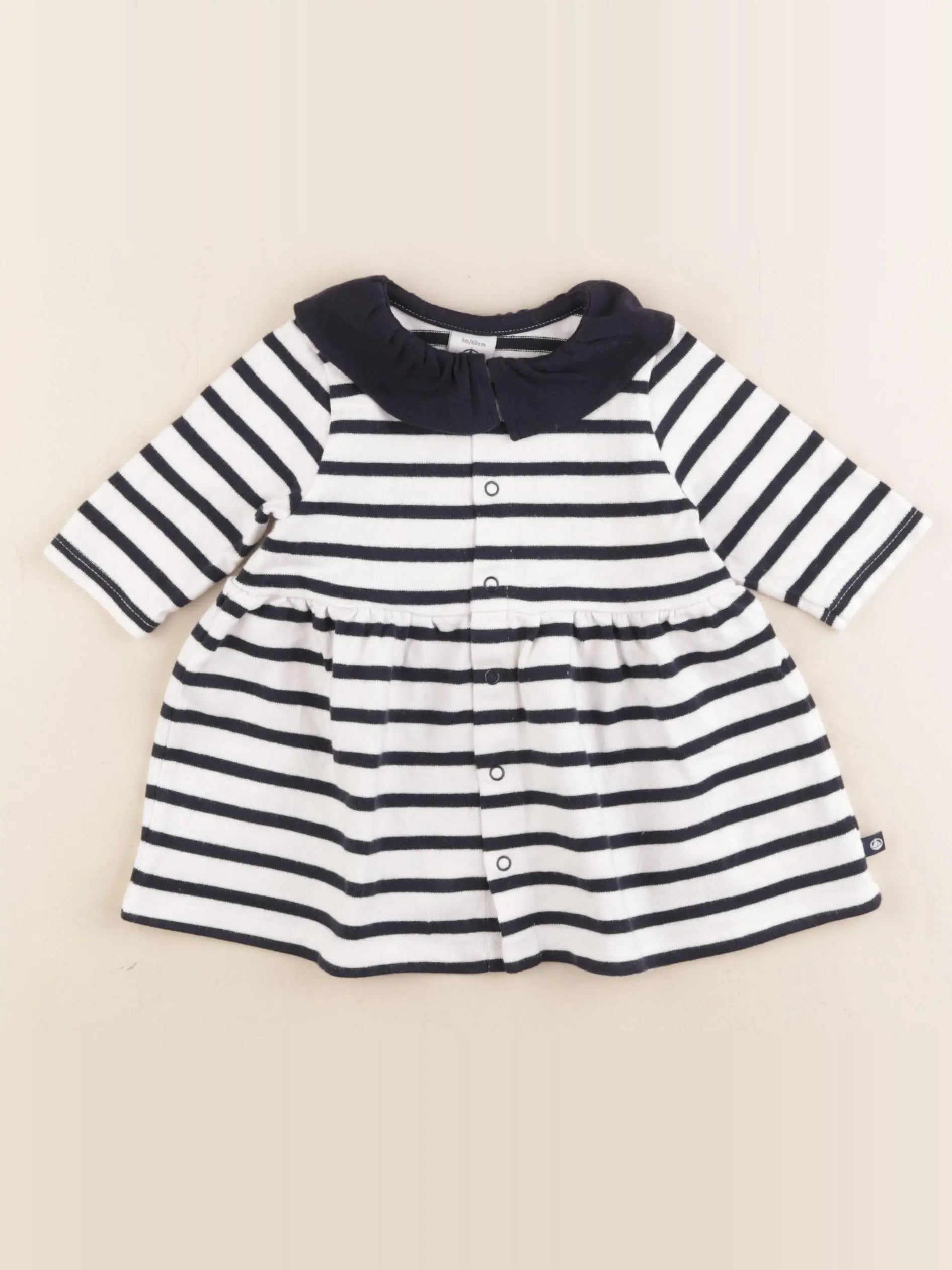 Petit Bateau - robe bleu, blanc - 3 mois