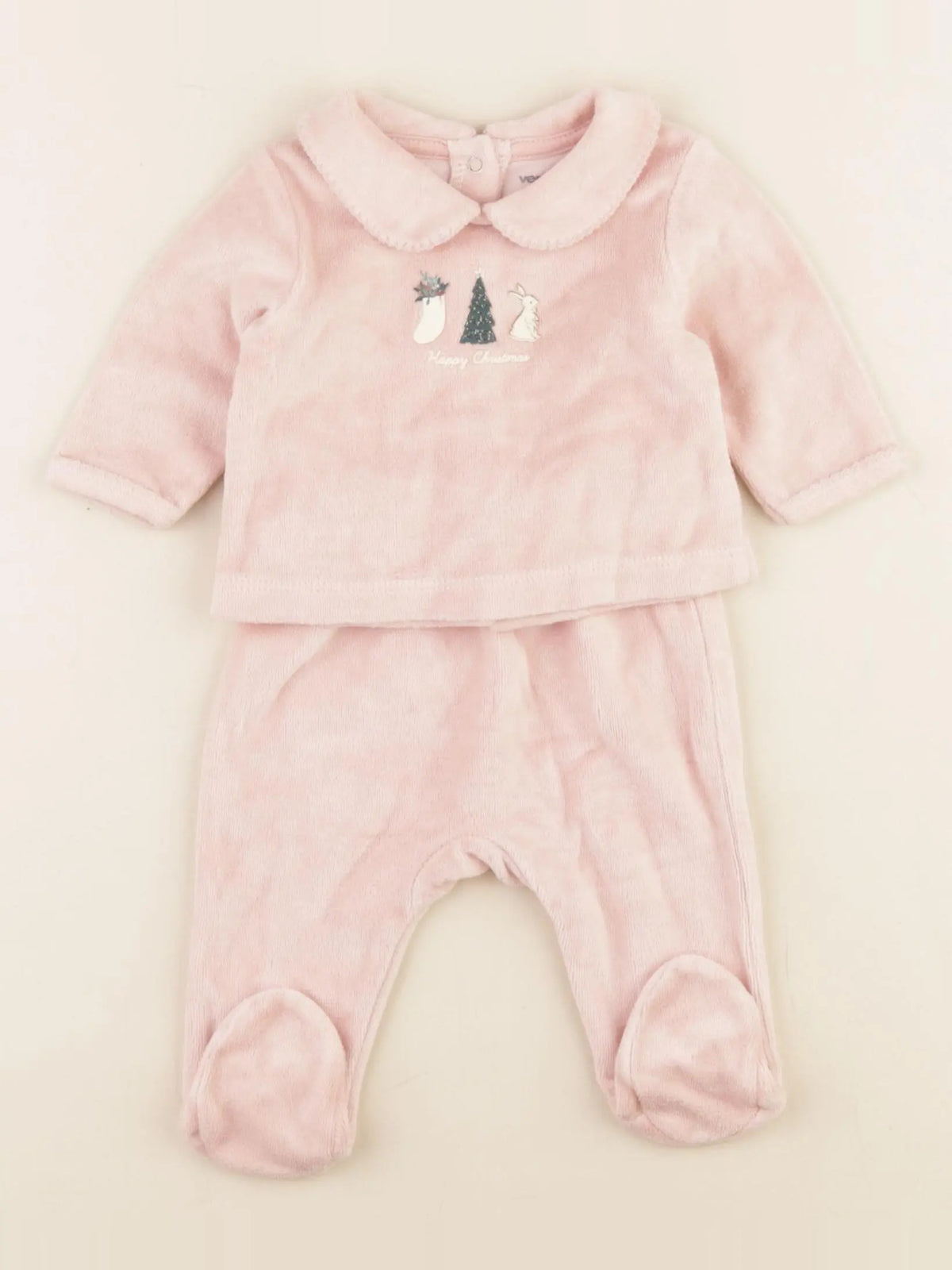Vertbaudet - pyjama velours rose - 1 mois