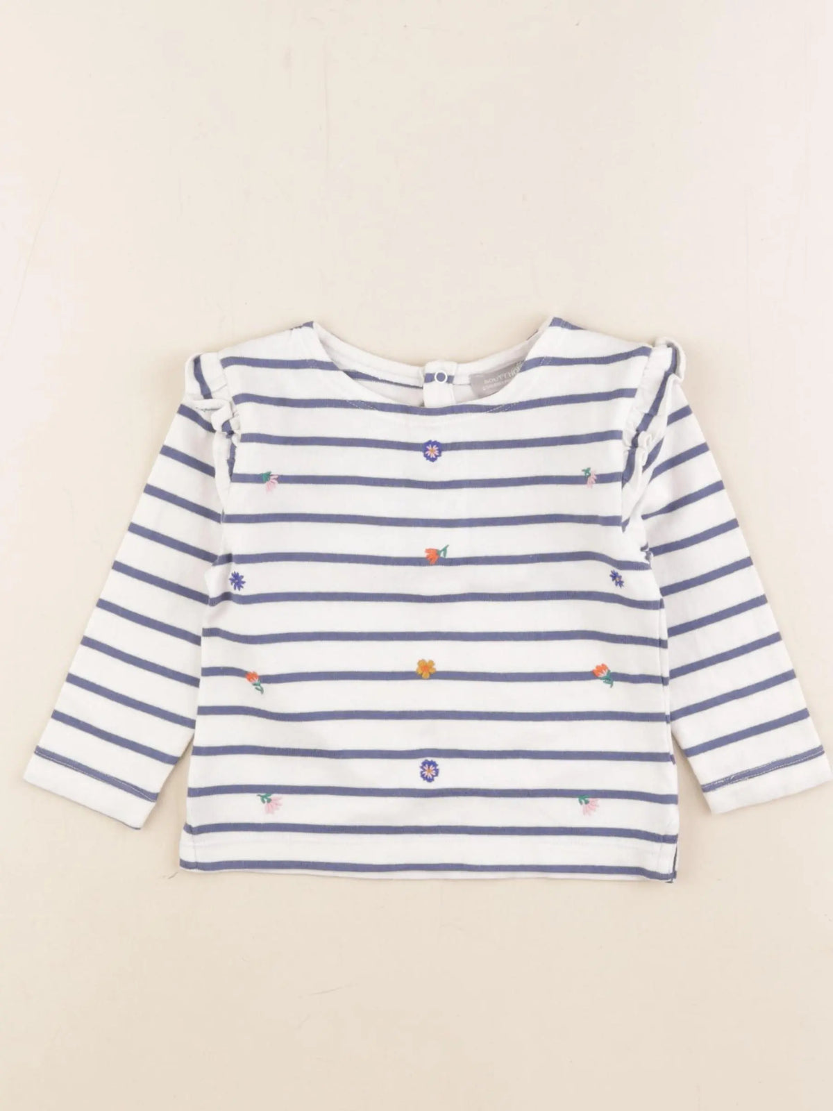 Boutchou - tee-shirt blanc, bleu - 12 mois