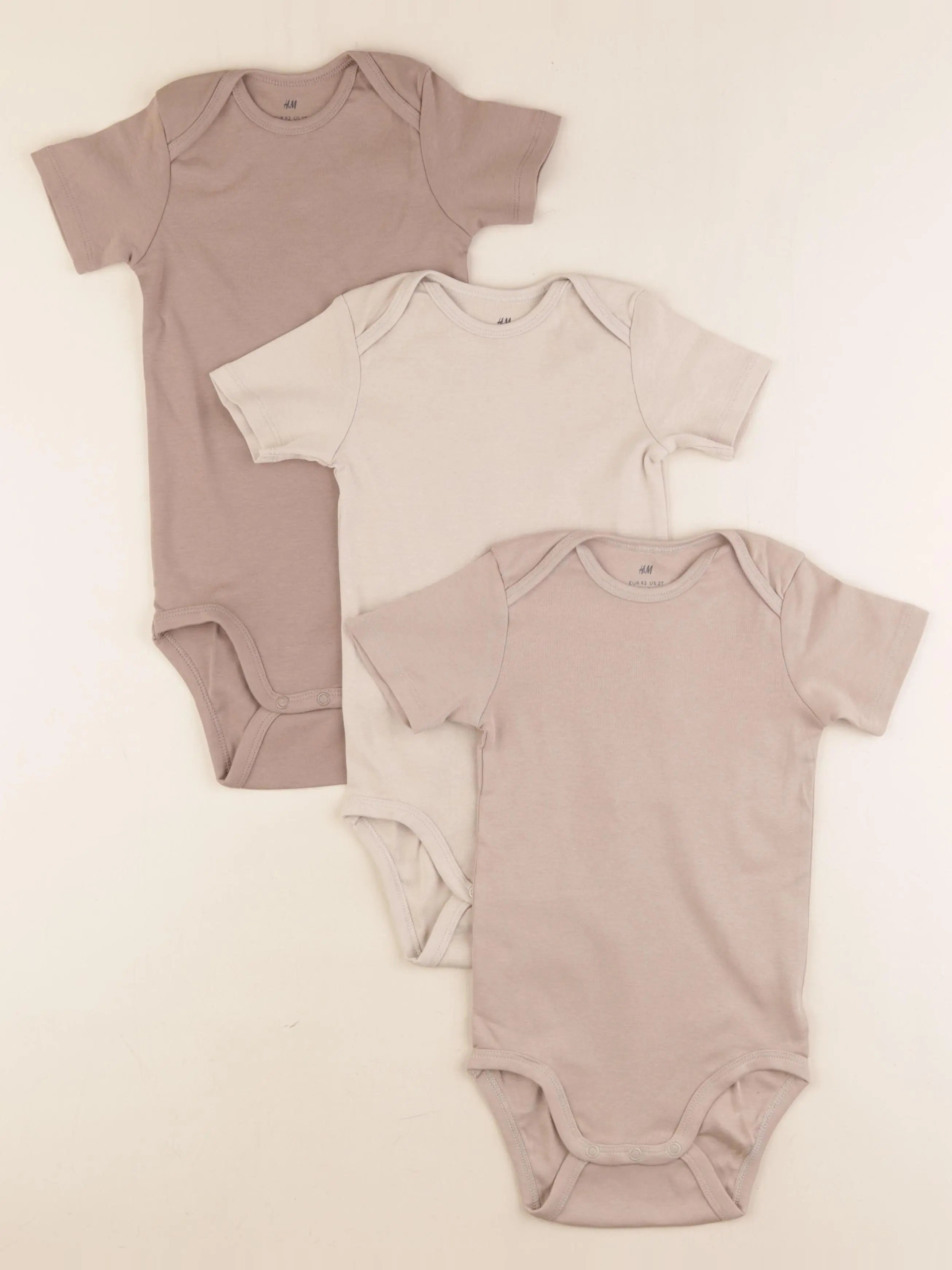 H&M - lot de 3 bodies en coton beige - 18/24 mois