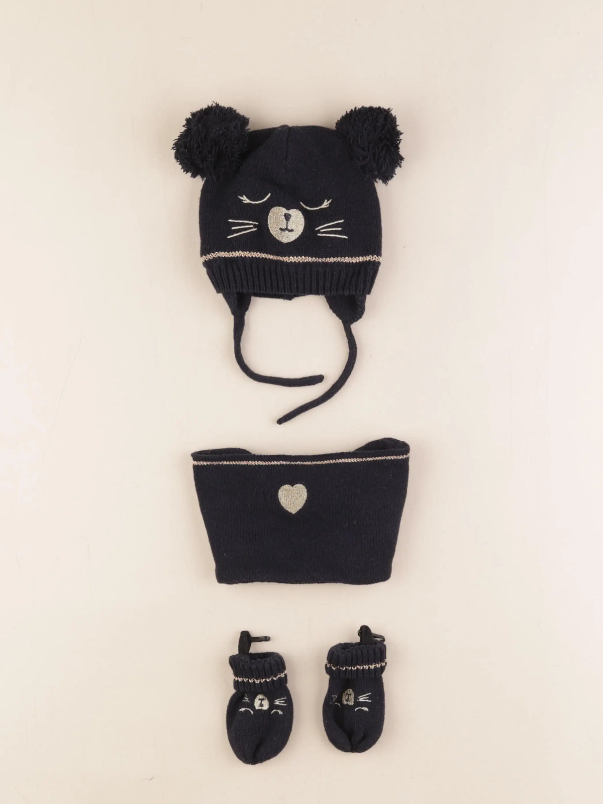 Vertbaudet - ensemble bonnet/moufles/tour de cou bleu - 3/6 mois