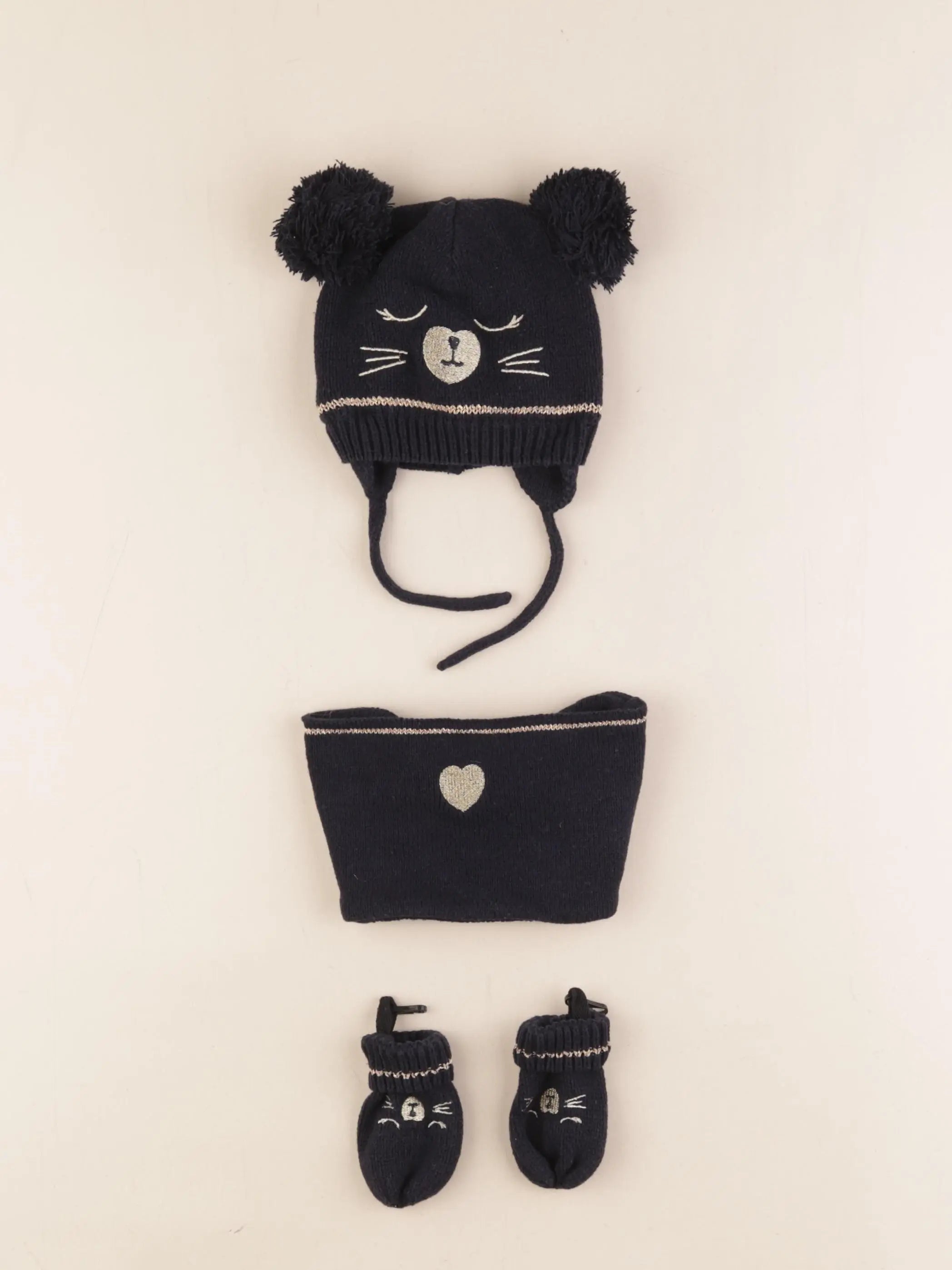 Vertbaudet - ensemble bonnet/moufles/tour de cou bleu - 3/6 mois