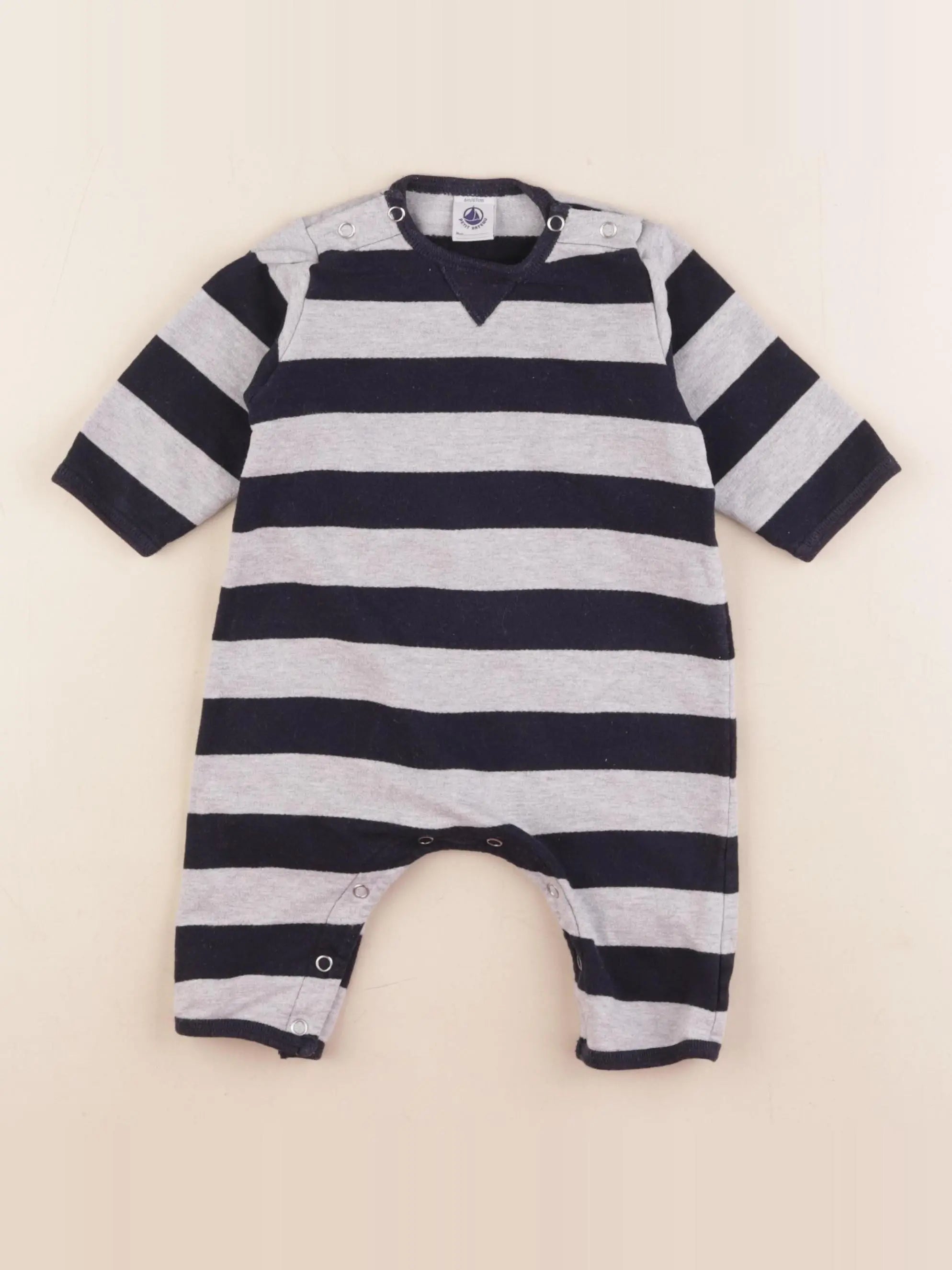 Petit Bateau - combinaison bleu, gris - 6 mois