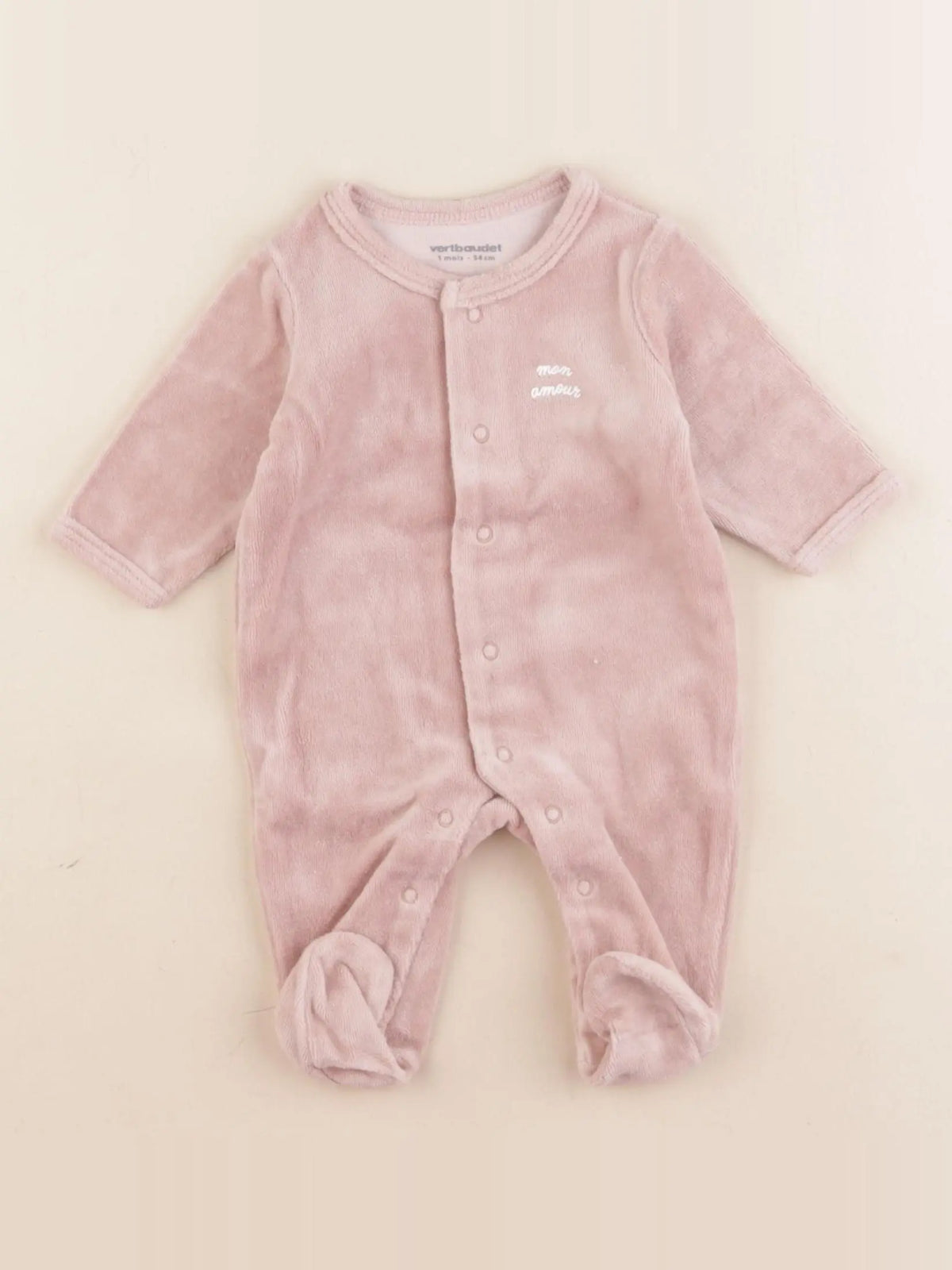 Vertbaudet - pyjama velours rose - 1 mois