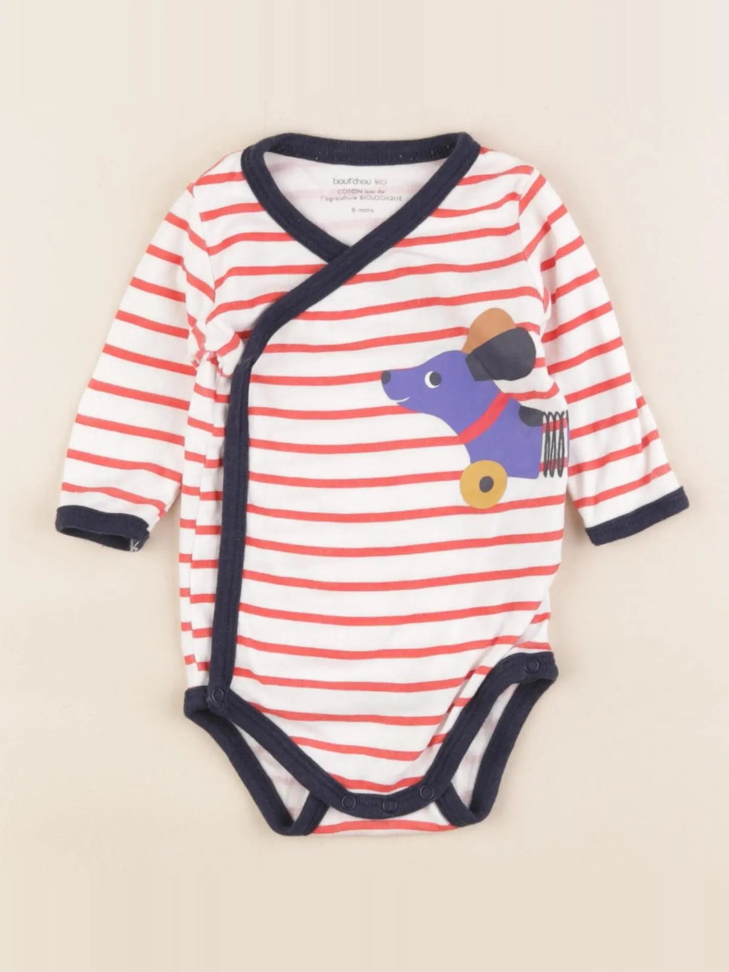 Boutchou - body blanc, rouge - 6 mois