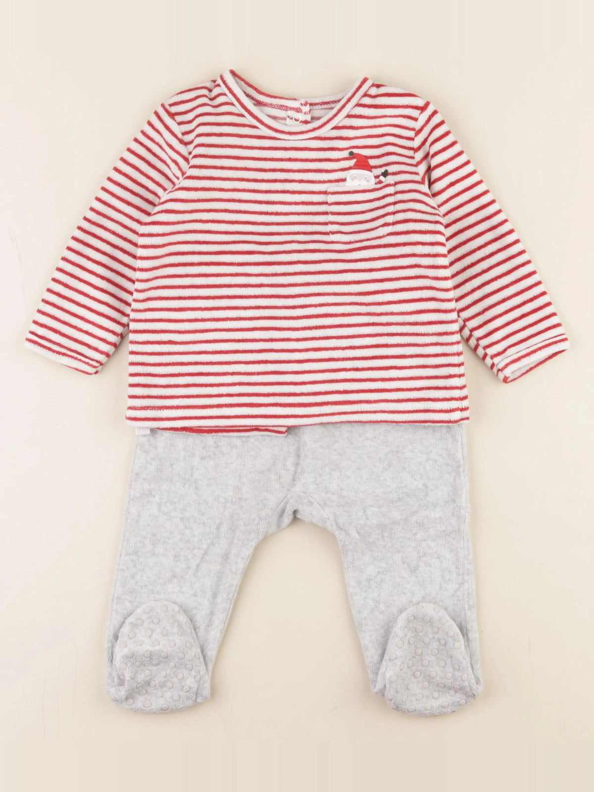 Vertbaudet - pyjama velours gris, rouge - 9 mois