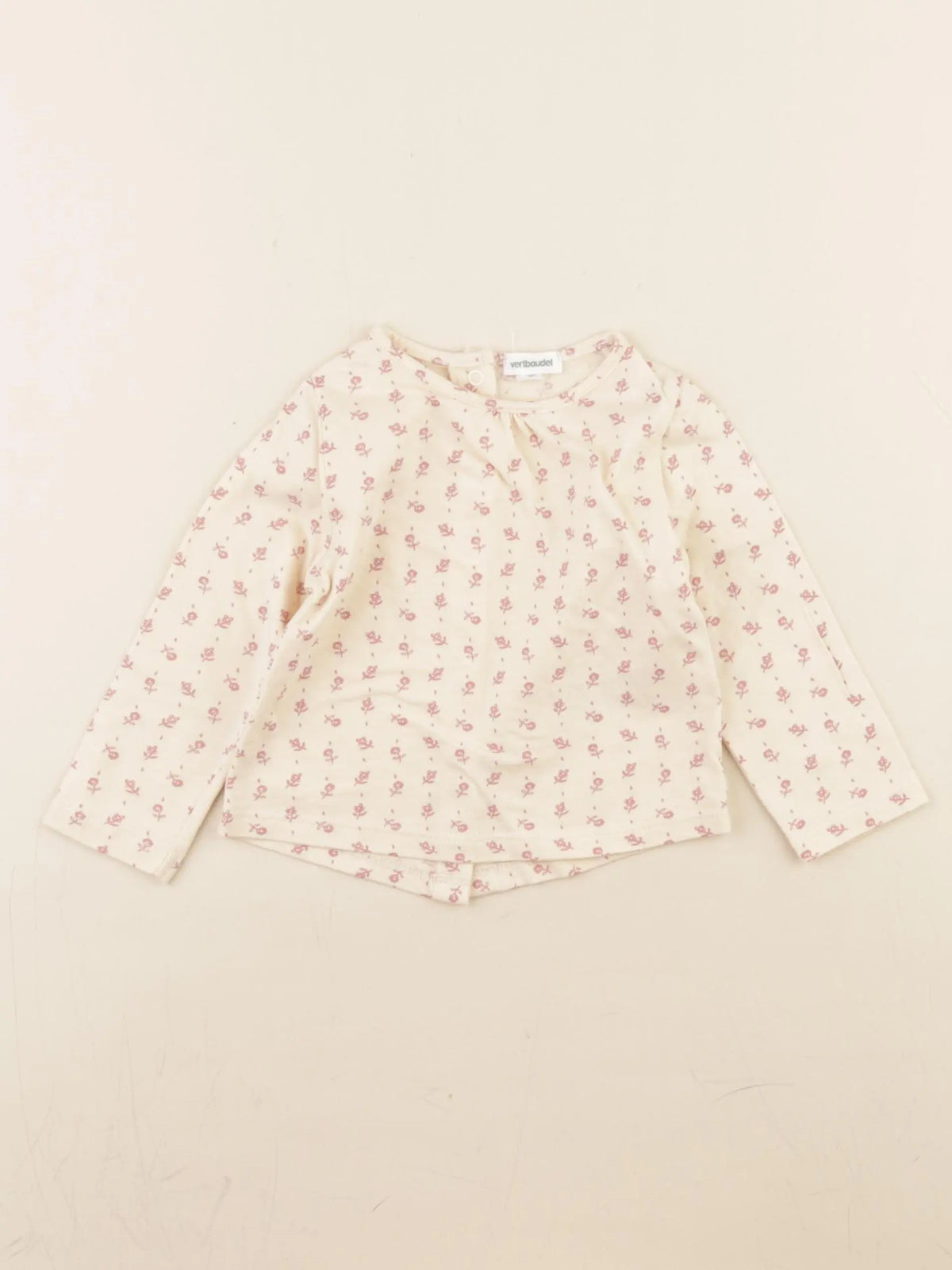Vertbaudet - tee-shirt beige, rose - 9 mois