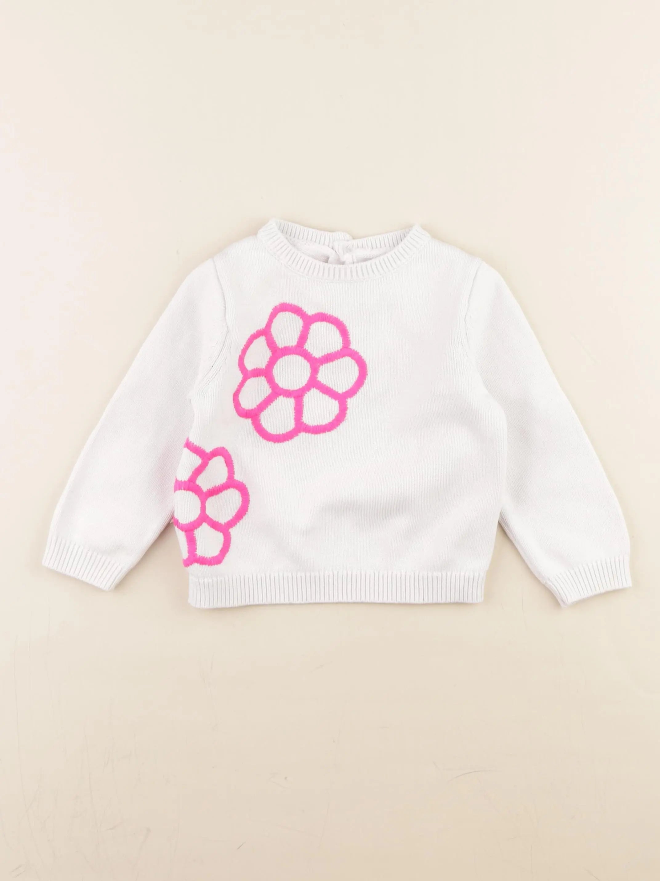 Jacadi - pull blanc, rose - 24 mois