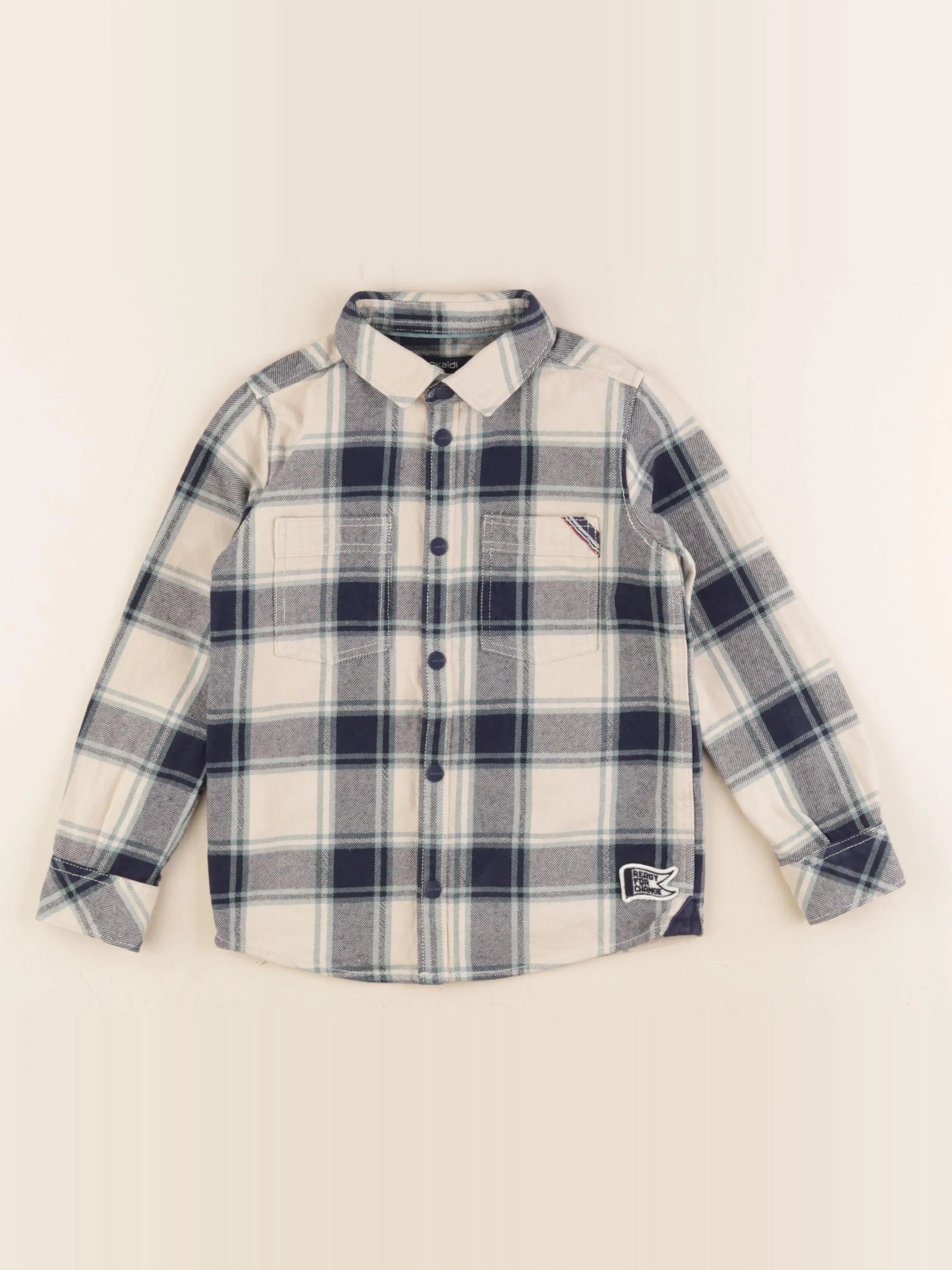 Okaidi - chemise bleu, beige - 4 ans