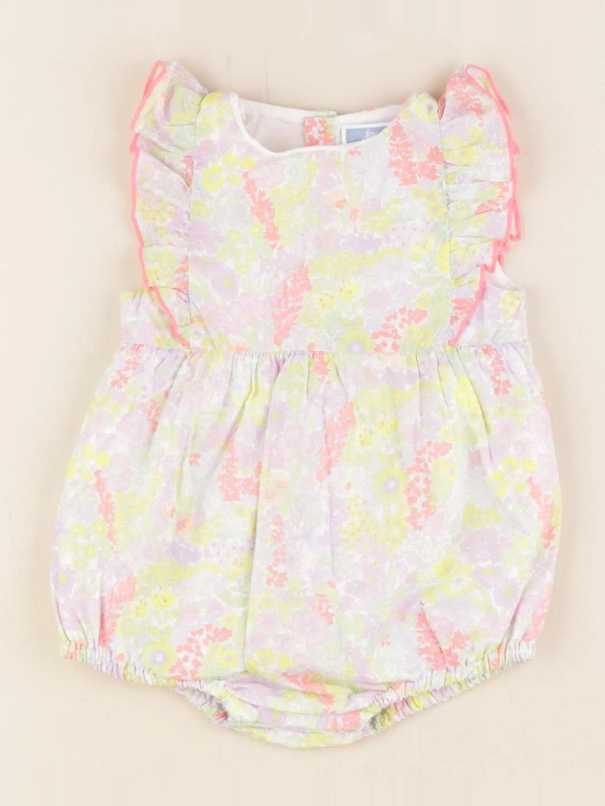Jacadi - combinaison liberty jaune, rose - 12 mois