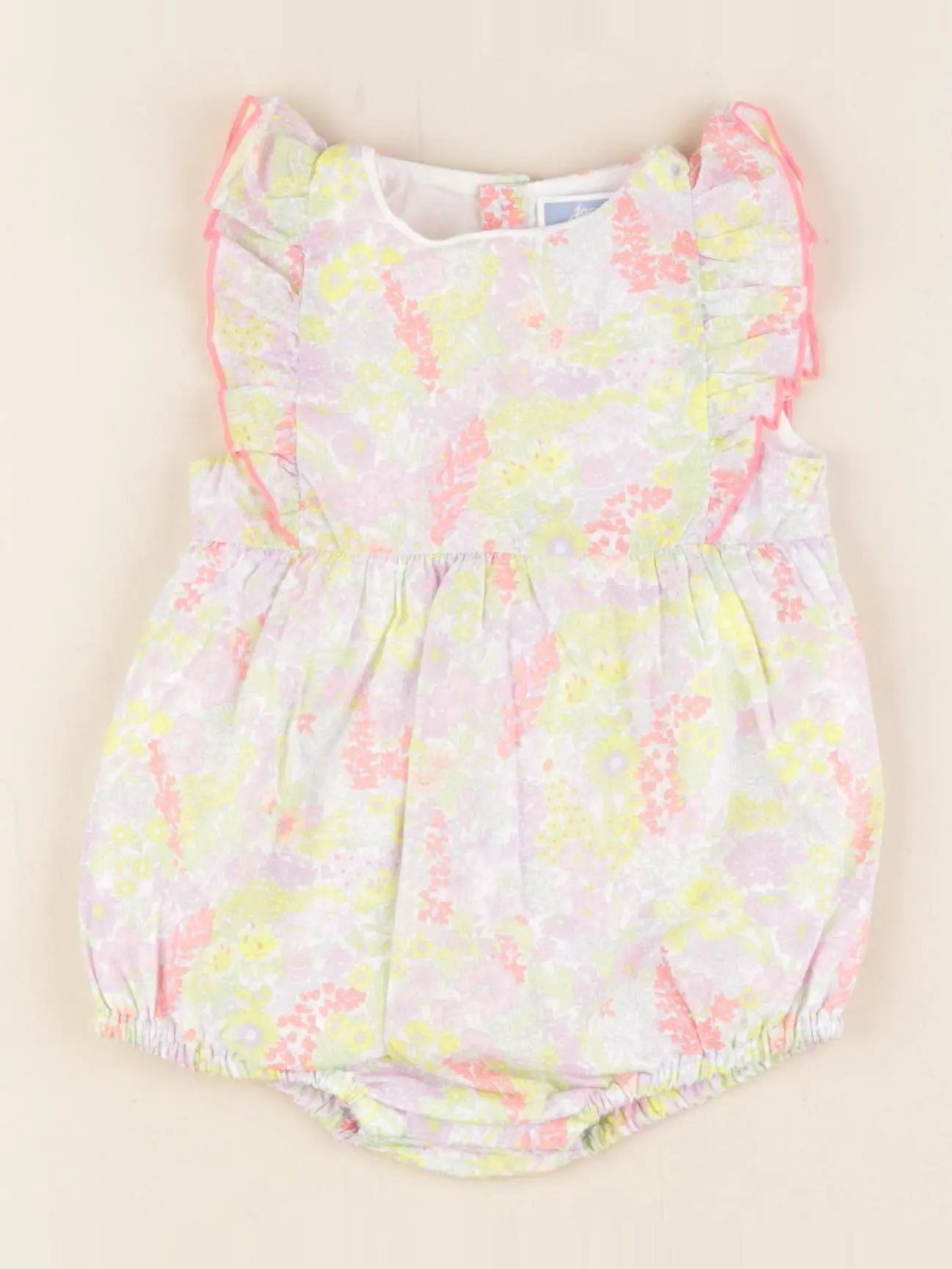 Jacadi - combinaison liberty jaune, rose - 12 mois