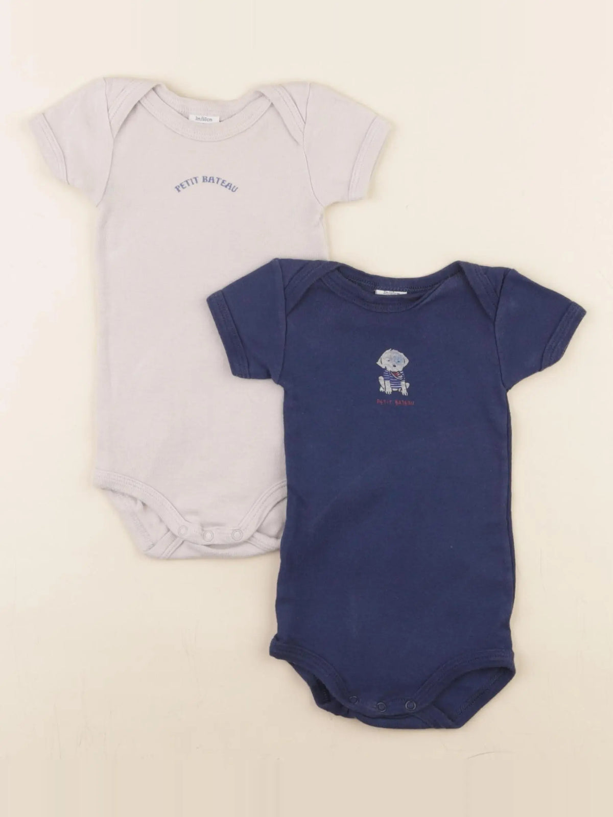 Petit Bateau - lot de 2 bodies en coton bleu, gris - 3 mois