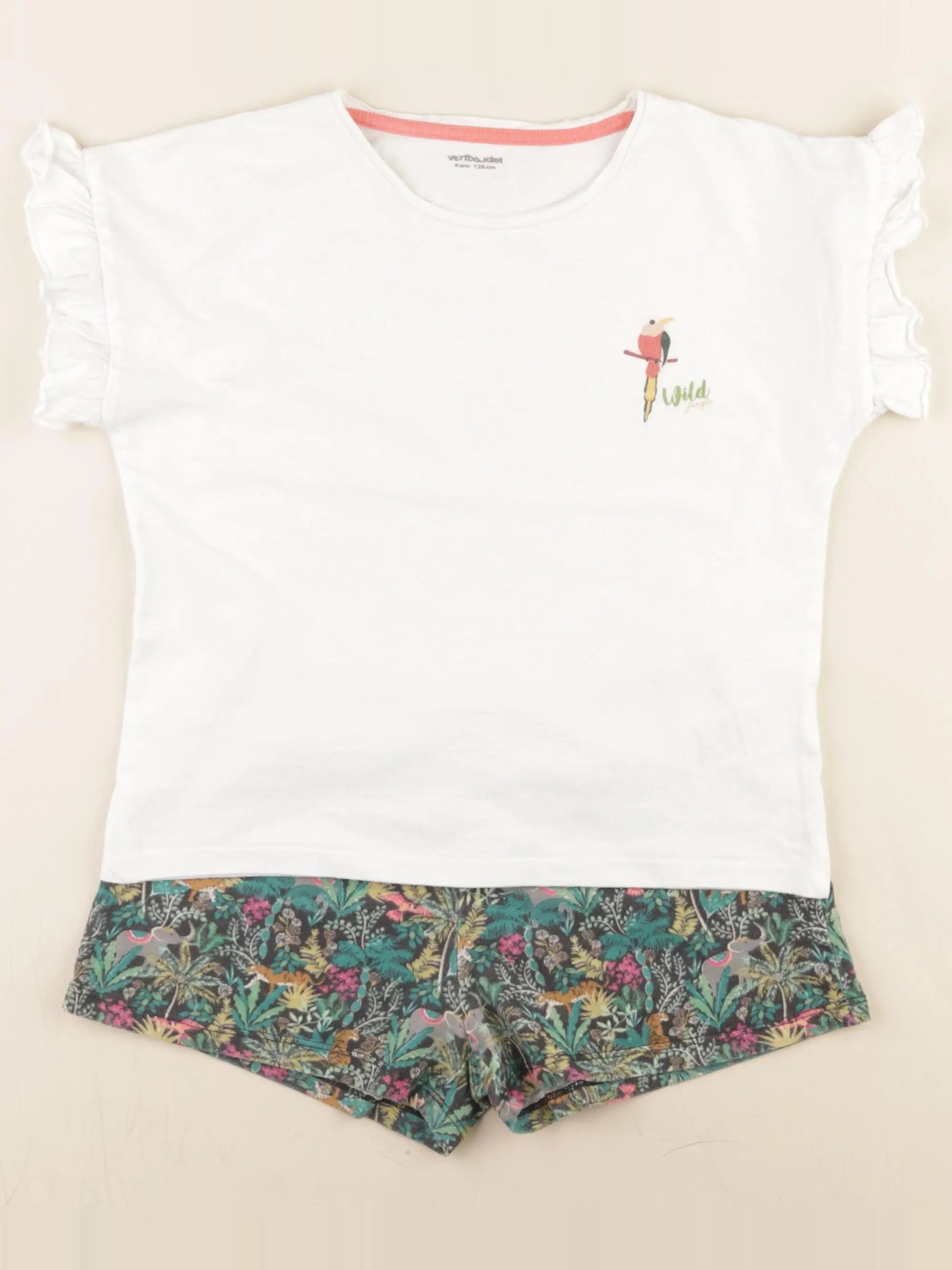 Vertbaudet - ensemble vert, blanc - 8 ans