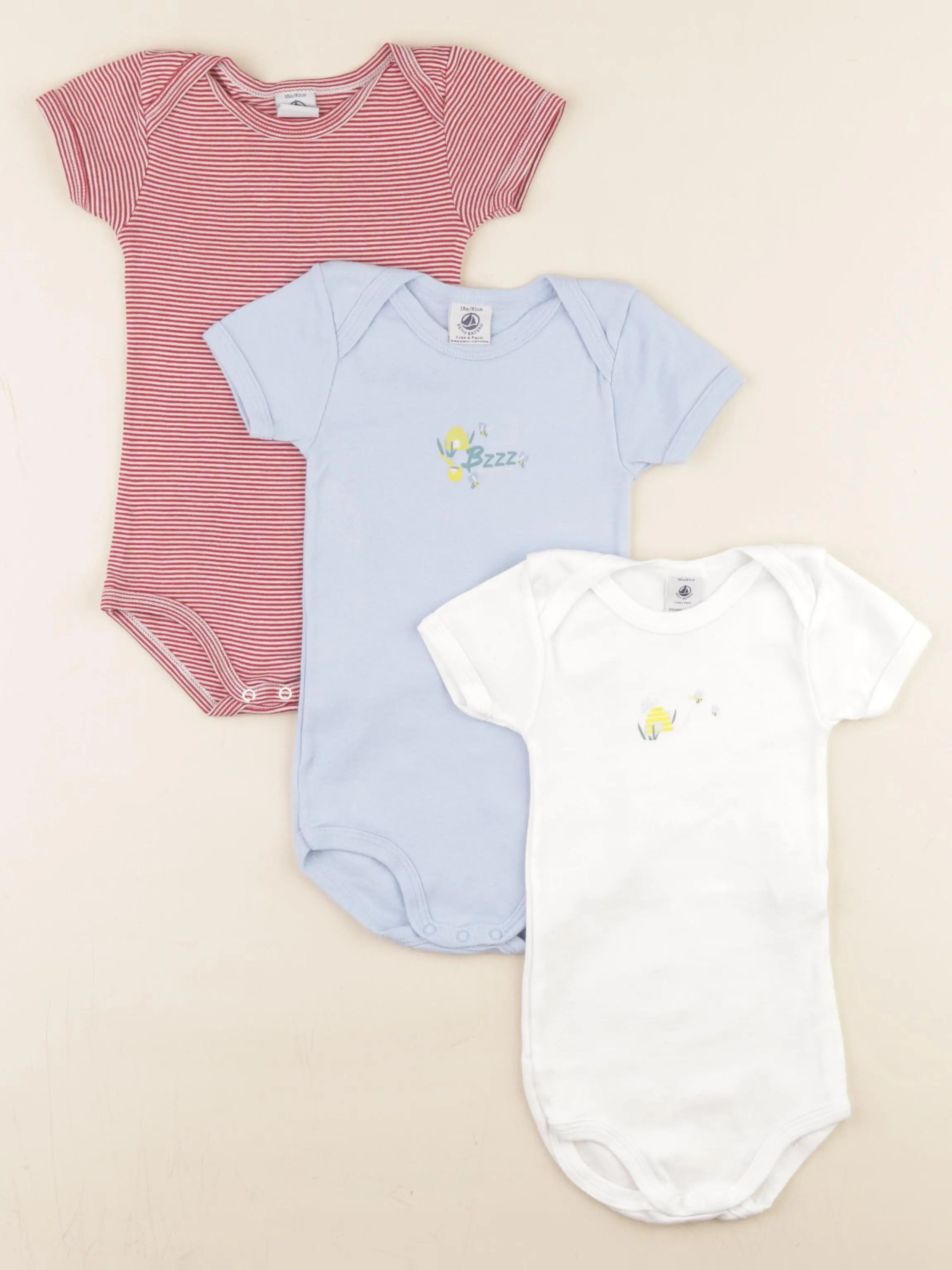 Petit Bateau - lot de 3 bodies en coton multicolore - 18 mois