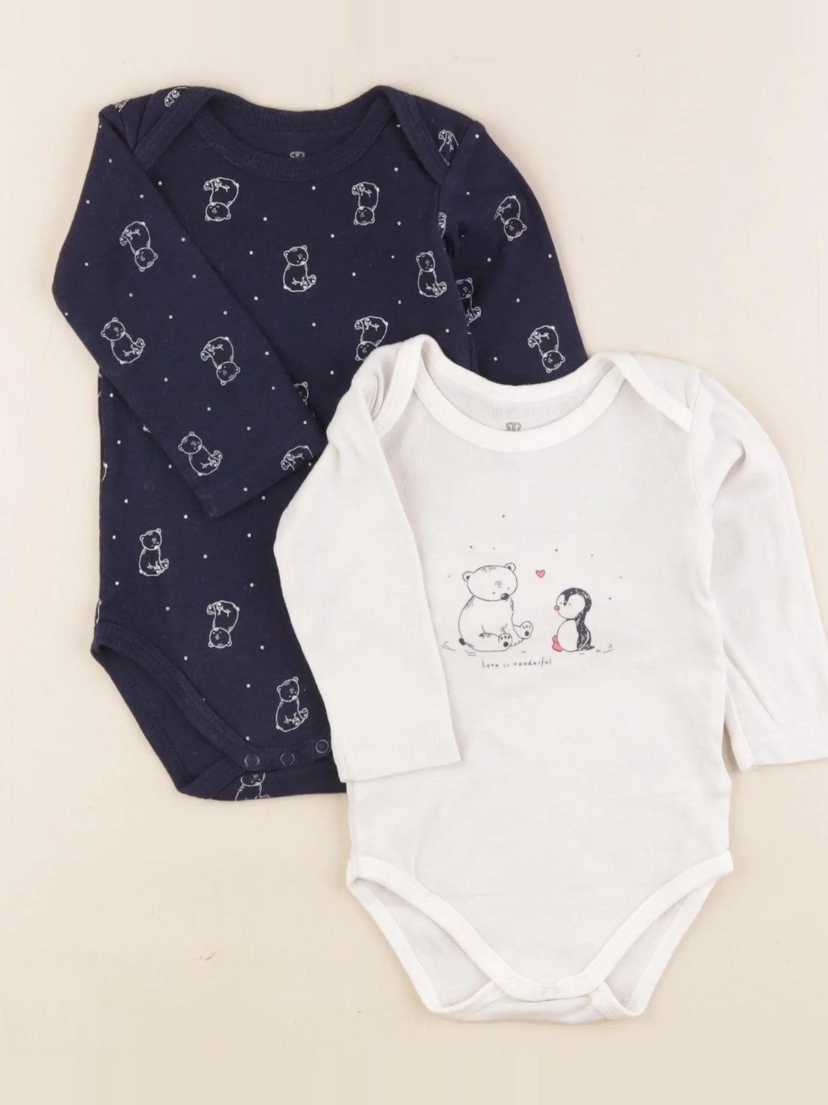 La Redoute - lot de 2 bodies en coton blanc, bleu - 9 mois