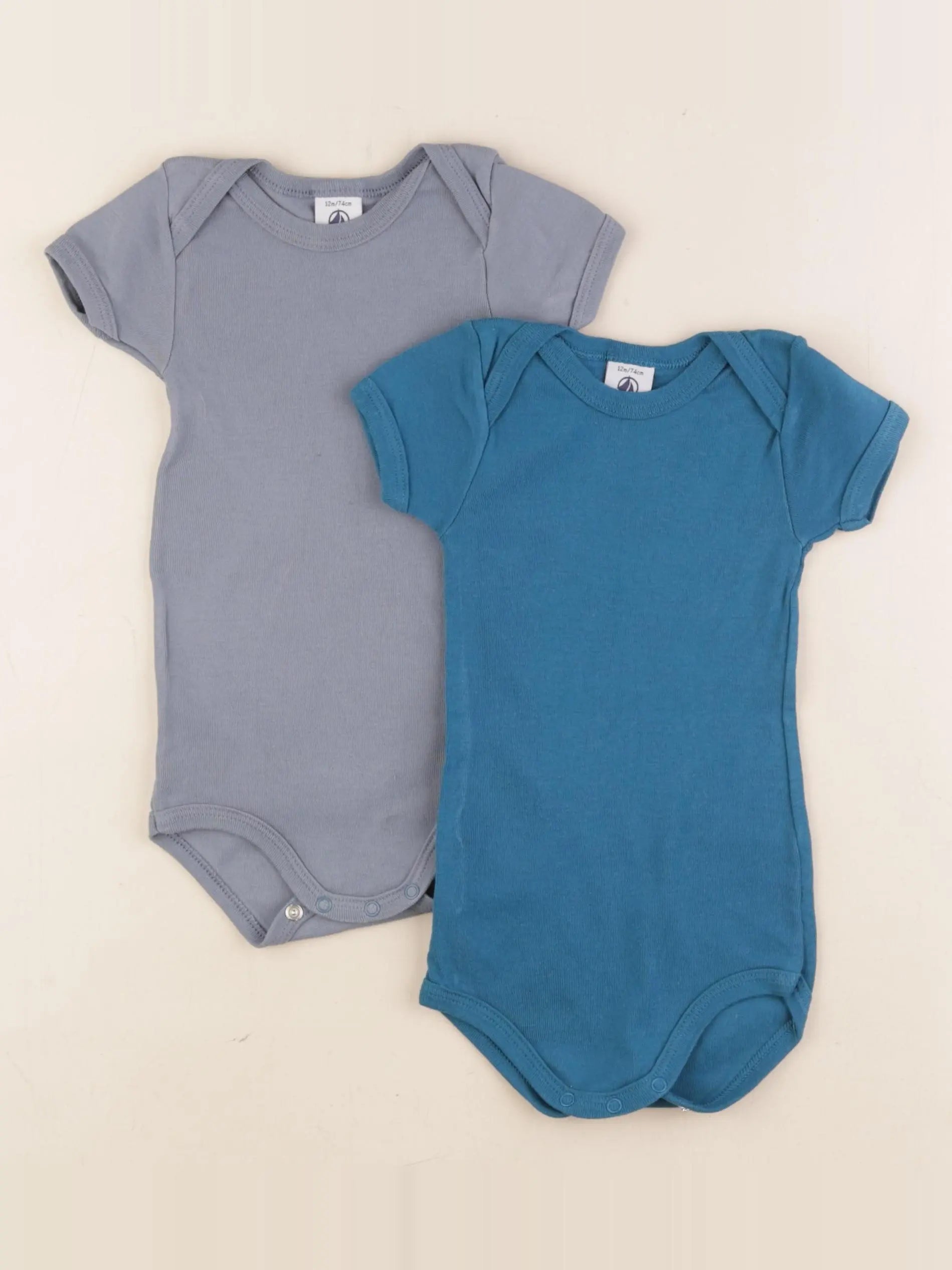 Petit Bateau - lot de 2 bodies en coton bleu - 12 mois