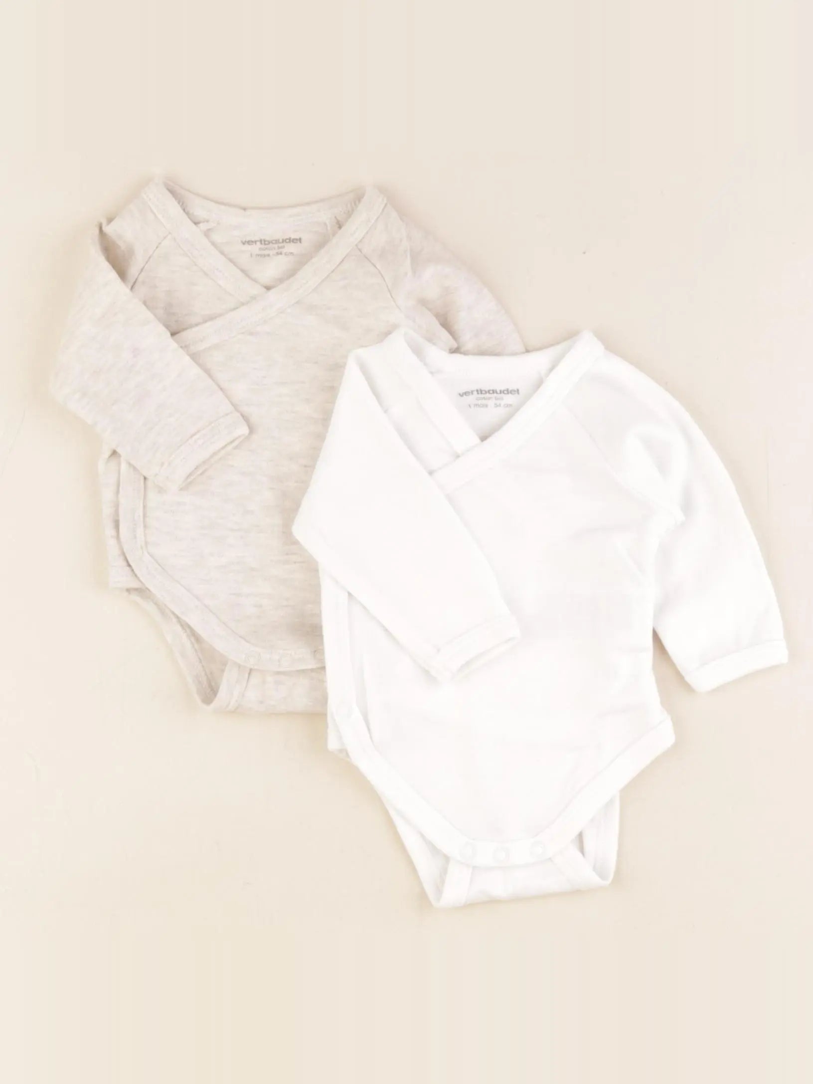 Vertbaudet - lot de 2 bodies en coton blanc, beige - 1 mois
