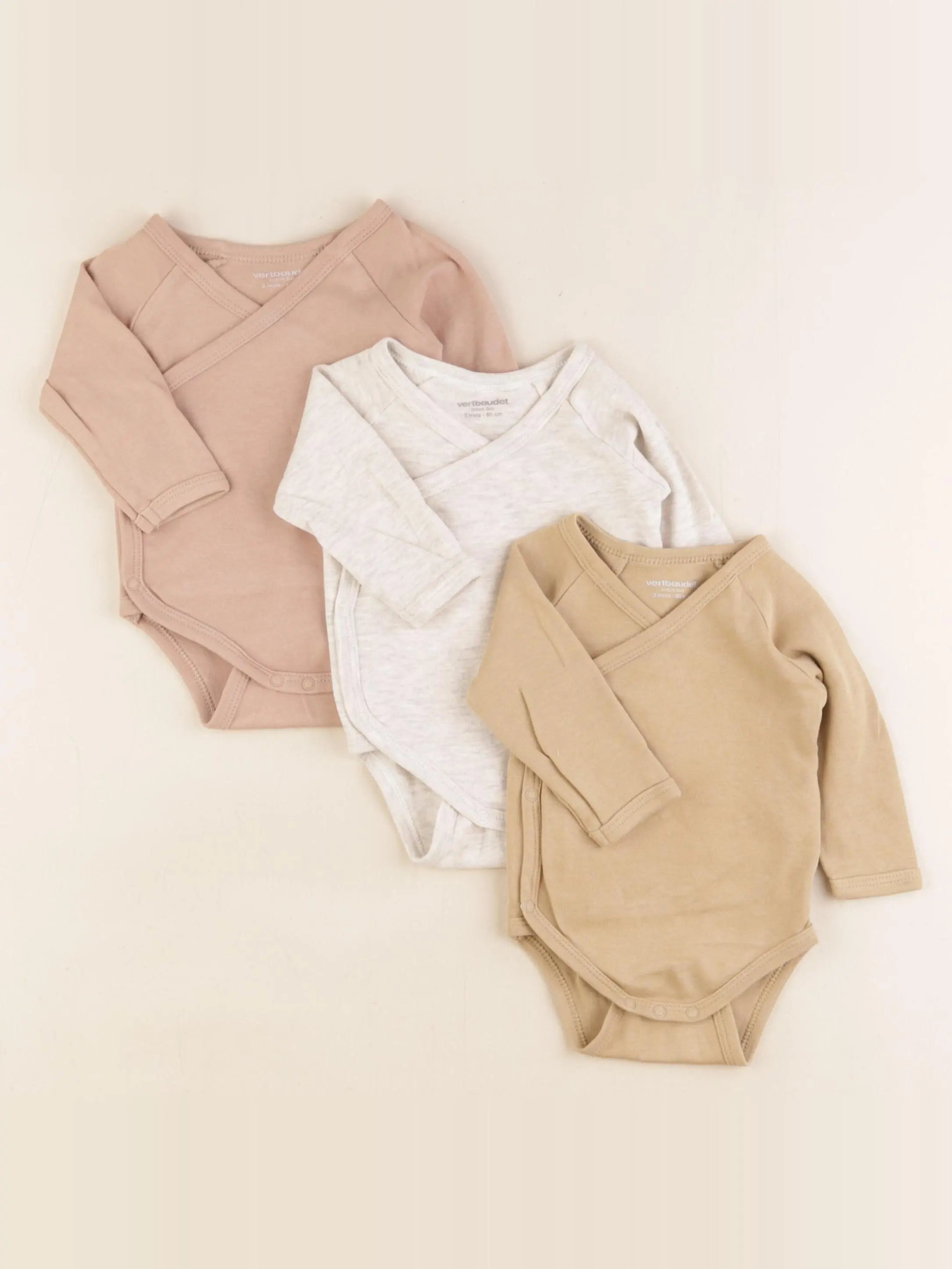 Vertbaudet - lot de 3 bodies en coton multicolore - 3 mois