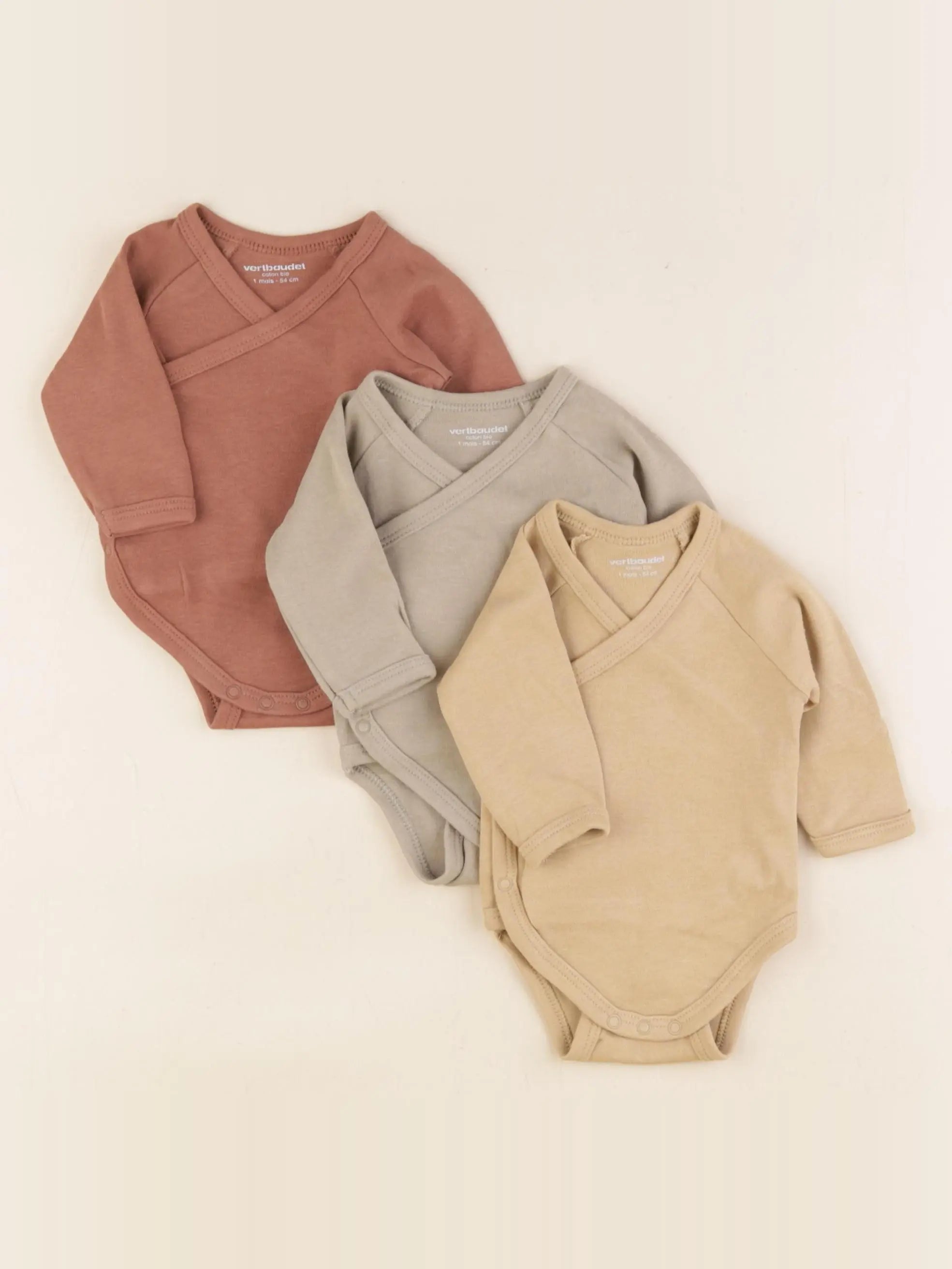 Vertbaudet - lot de 3 bodies en coton multicolore - 1 mois