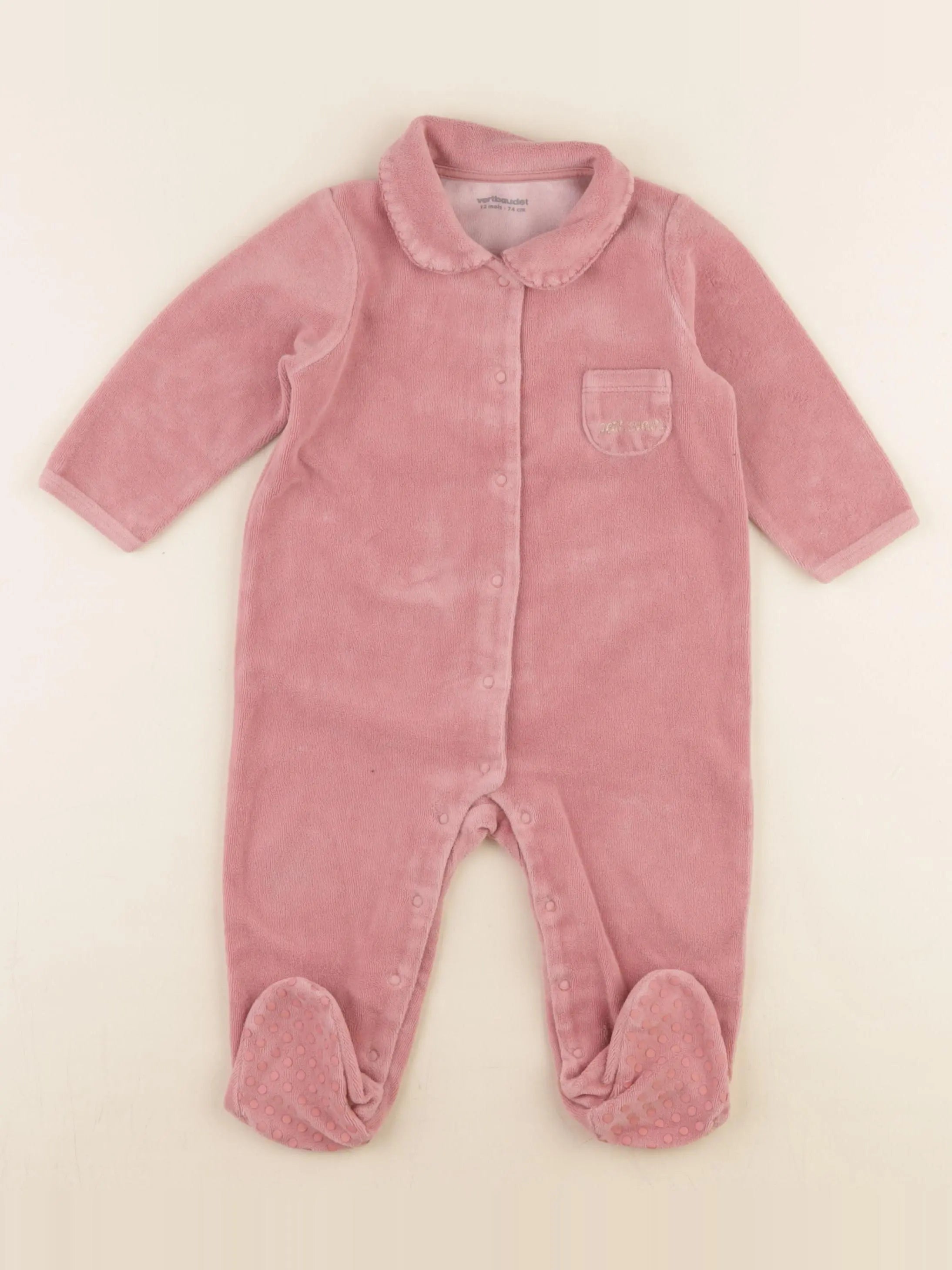 Vertbaudet - pyjama velours rose - 12 mois