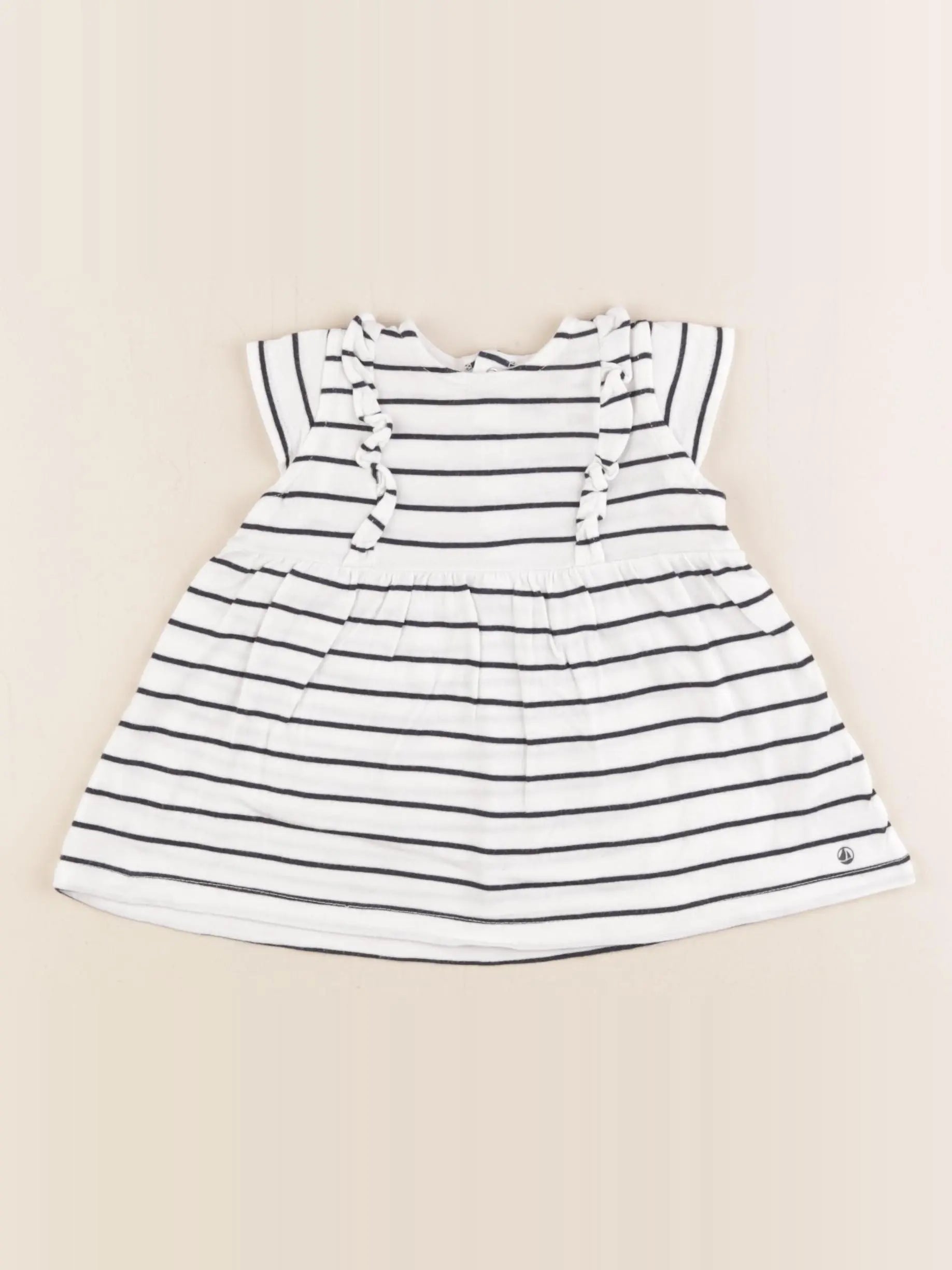 Petit Bateau - robe blanc, bleu - 3 mois